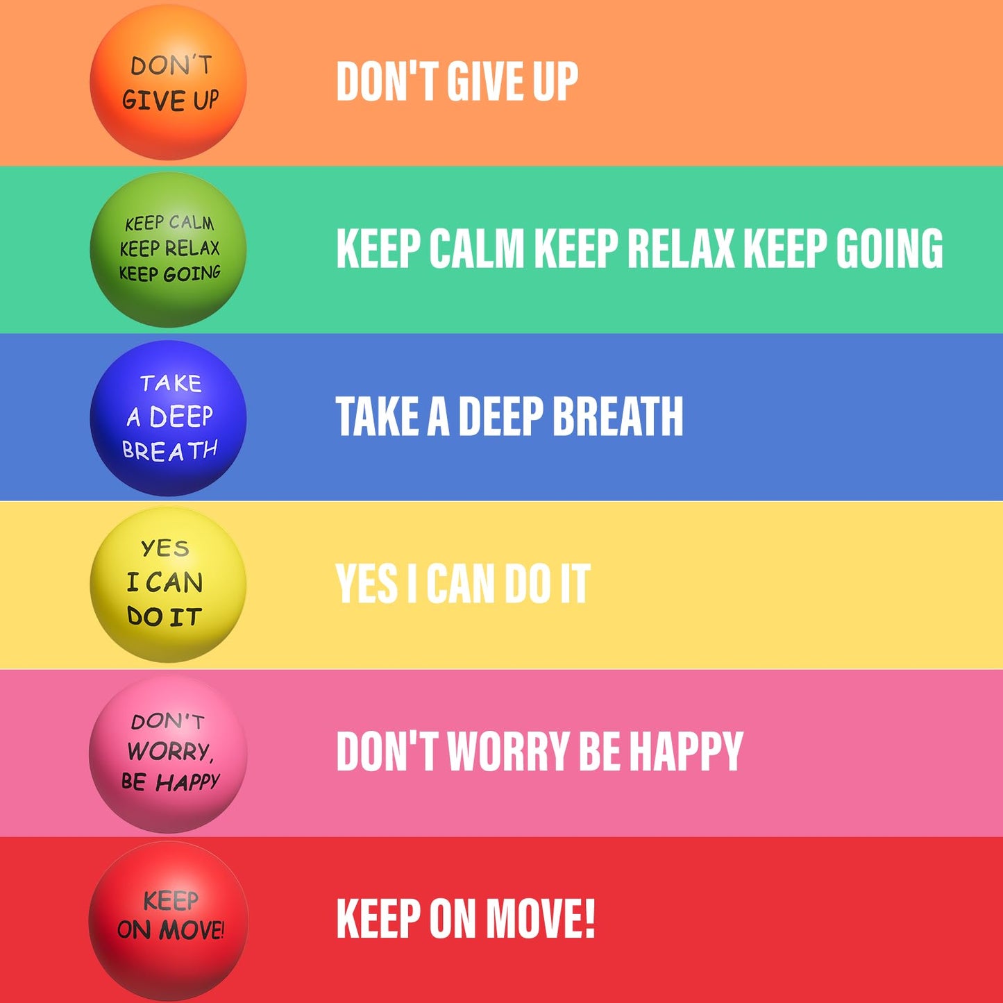 KDG Stress Ball Adult Motivational Stress Balls (6-pack) for kids and adults, stress relief balls with quotes to alleviate anxiety and anger as a gift.