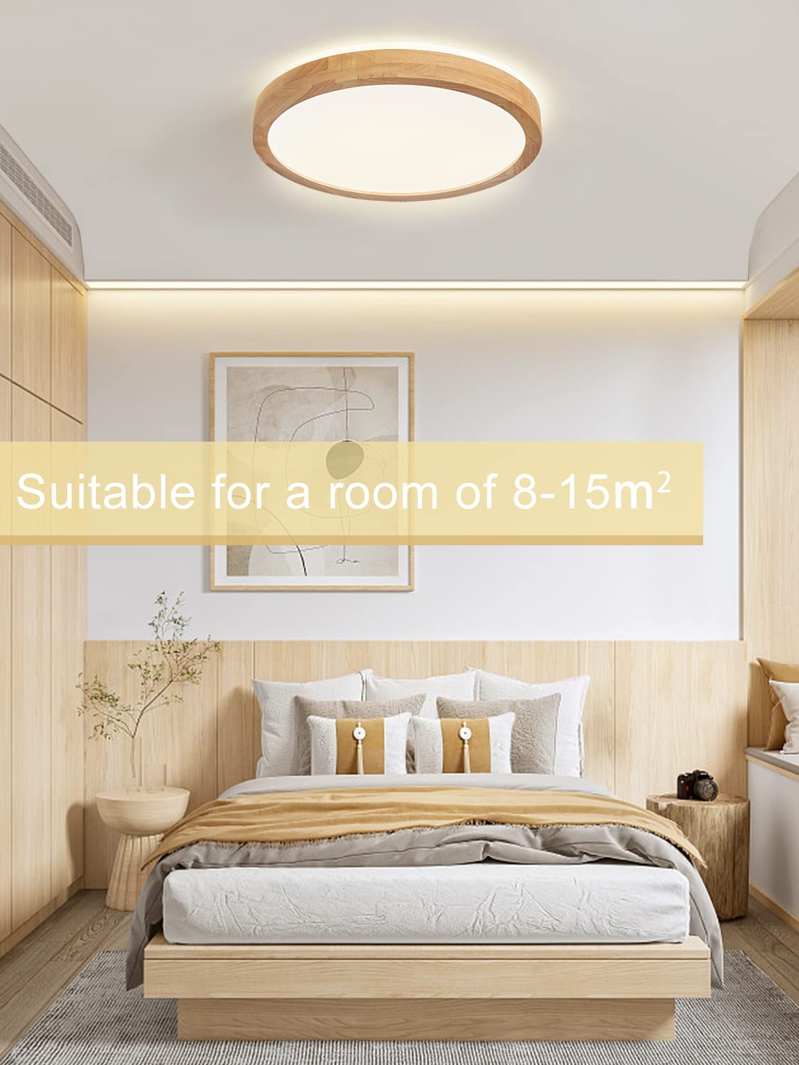 Bearolc LED Ceiling Light Wood, 360° Glow Φ30cm Ceiling Lamp Living Room, 24W 4500K Neutral White Ceiling Light Round Lamp for Bedroom/Office/Kitchen/Children's Room/Hallway/Balcony