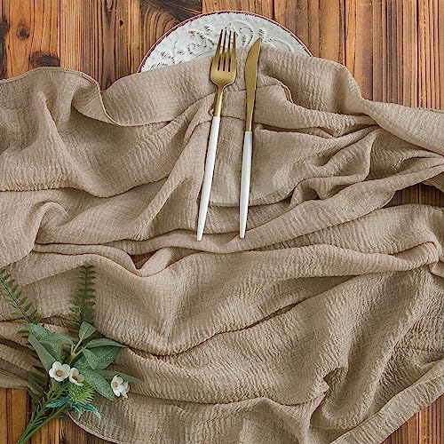 AOKSUNOVA Wedding Table Runner Muslin Long Cheese Cloth Table Runner Fabric Brown 3m x 80cm Washable