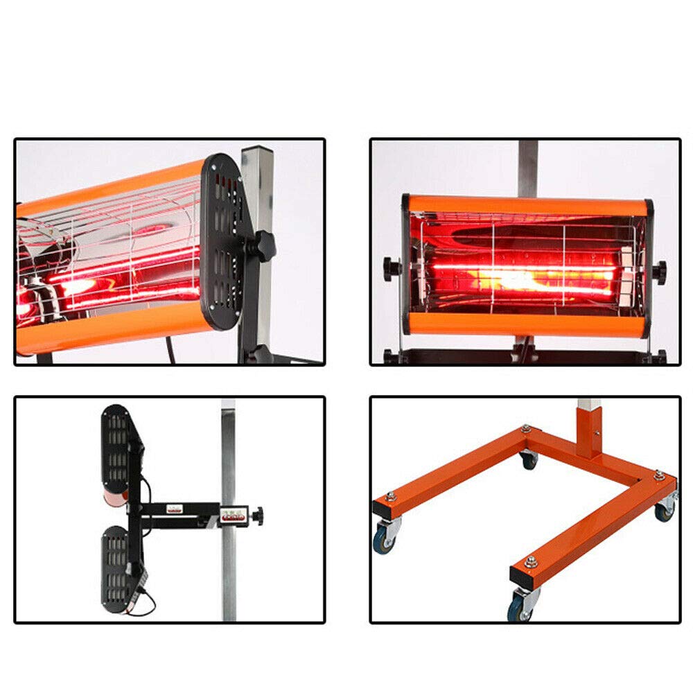 TIXBYGO Paint Dryer Infrared Dryer Lamp Auto Body Repair Paint Dryer (2200W, 2 Lamps, 40-100°C, Drying Area 800 x 800mm, Max. Height 170cm, Timer 1-30 min)