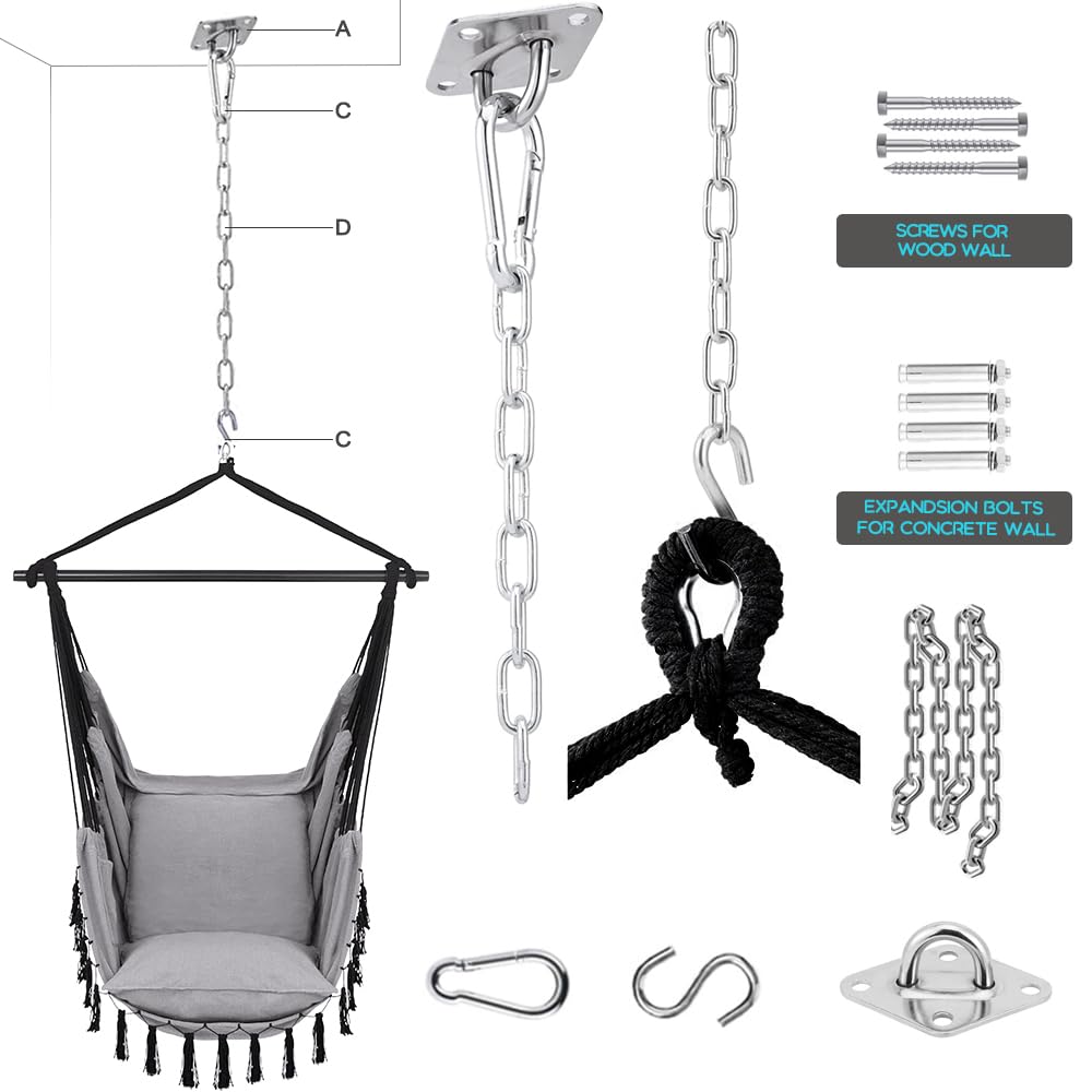 Outdoor & indoor hanging swing chair with 2 pillows & bag, XXL hanging chair for kids & adults up to 330 lbs, hammock swing for living room, bedroom, garden, terrace.