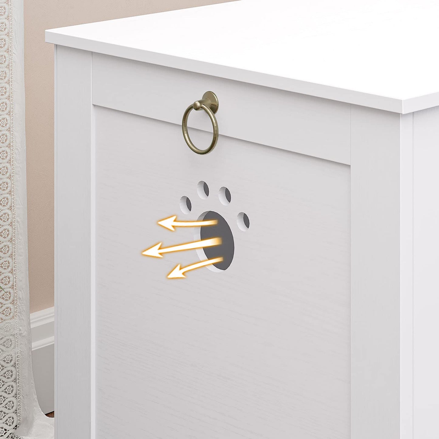 HOOBRO Cat Litter Box Cabinet, Wooden Cat Litter Box with Blinds Style Inside, Cute Cat Head Shaped Door Entry, 60 x 45 x 50 cm, White EWT60MW01