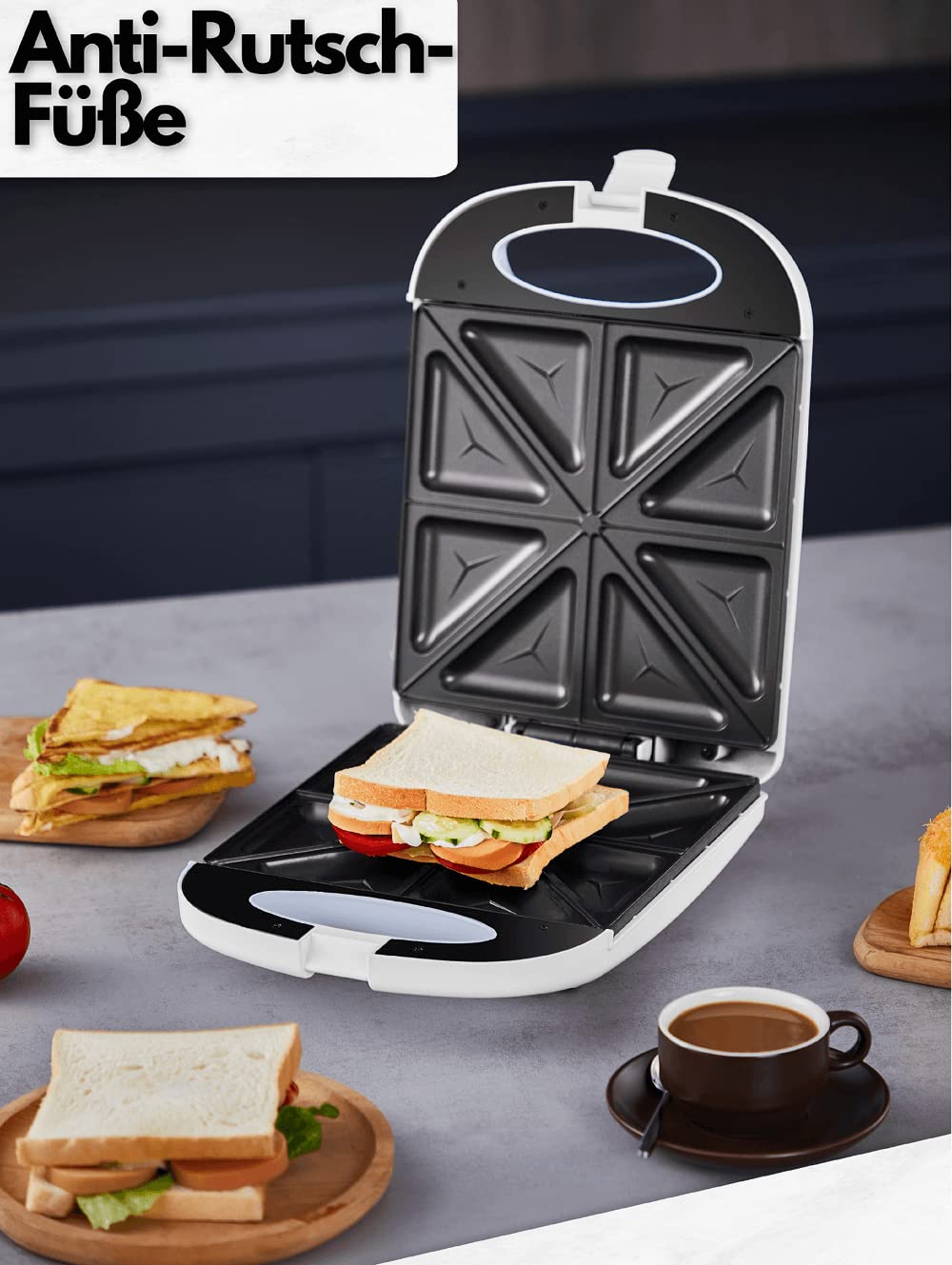 4-Slice Sandwich Maker | 1200 Watts | 8 Sandwich corners | Cool-Touch housing | Non-stick coating | Sandwich toaster | Sandwich Maker | Electric grill | Panini toaster