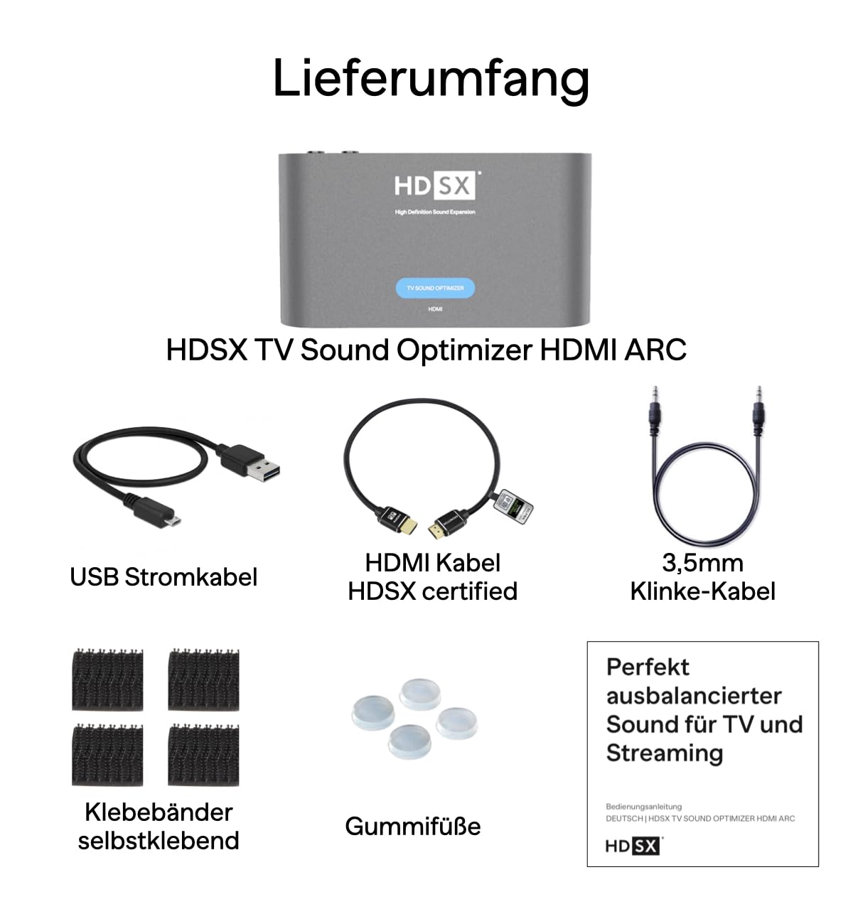 HDSX TV Sound Optimizer HDMI ARC | Consistent volume, clear dialogue for TV, streaming, and gaming | Premium TV Sound | PCM 2.0 | Virtual 3D sound HDSX.360 | PassTHRU for DD5.1, DD+, Atmos