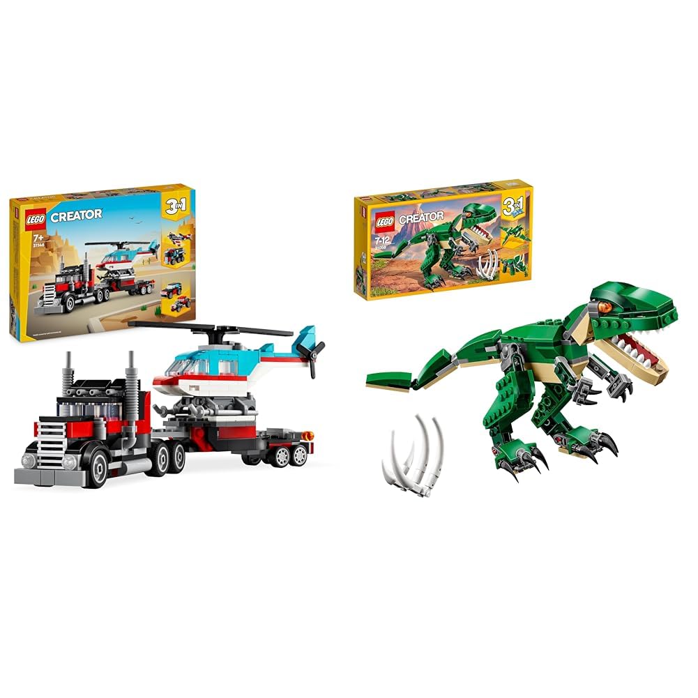 LEGO Creator 3in1 Low Loader with Helicopter & 31058 Creator Dinosaur.