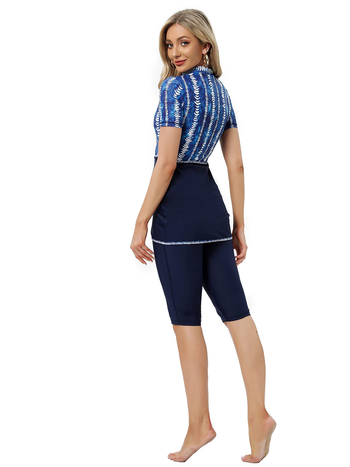 seafanny Women Muslim Swimwear Crop Short Burkini Modest Swimsuit with Front Zipper 2XL(44)