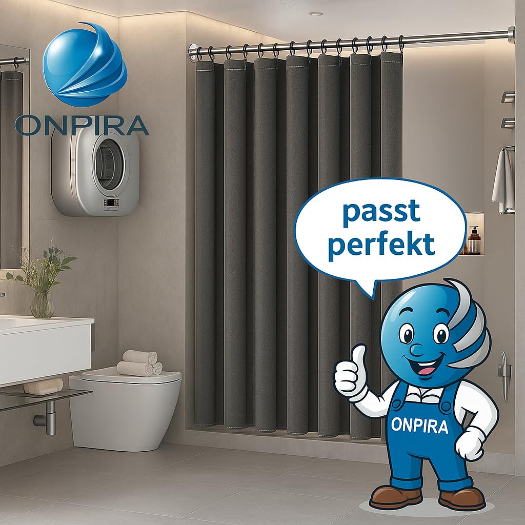 Onpira® telescopic shower curtain rod, adjustable without drilling - available in 5 lengths (40-240cm) & 3 colors - stainless steel telescopic rod for bathroom & shower, White or Black (95-150cm, Black)