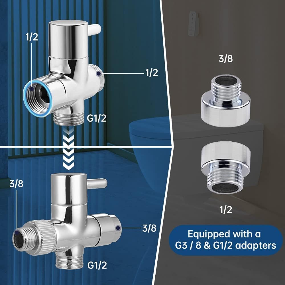 Bidet Handheld Sprayer Set, Premium Stainless Steel Brushed Bidet Handheld Sprayer, Bidet Sprayer for Shower Bathroom Hygiene Toilet Paper Diaper Cleaning, with G1/2" Valve and a G3/8" Adapter.