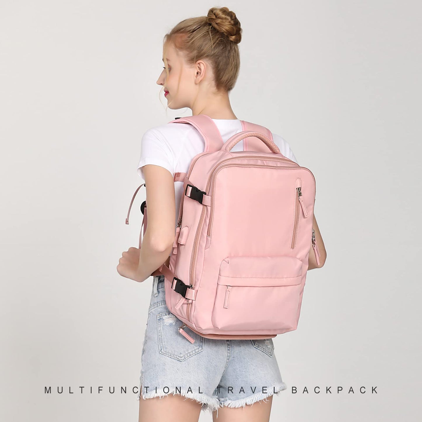 SZLX Ryanair carry-on backpack for women for airplane underseat cabin bag travel backpack carry-on airplane Easyjet backpack waterproof men with shoe compartment for 14-inch laptops, Pink.