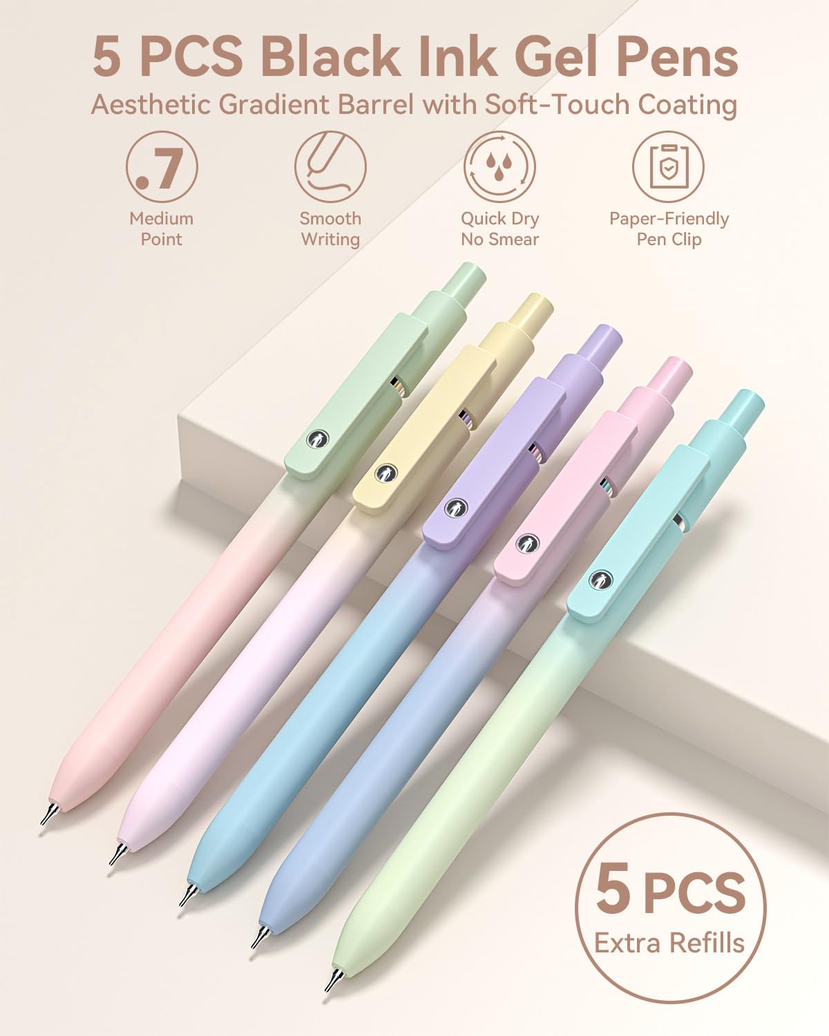 Four Candies 39-Piece School Supplies with Pencil Case, 12 Pastel Highlighters, 5 Gel Pens, 6 Mechanical Pencil Set, Aesthetic Pens, and Cool Stuff for Teenage Girls School Essentials Clean Girl (Cream)