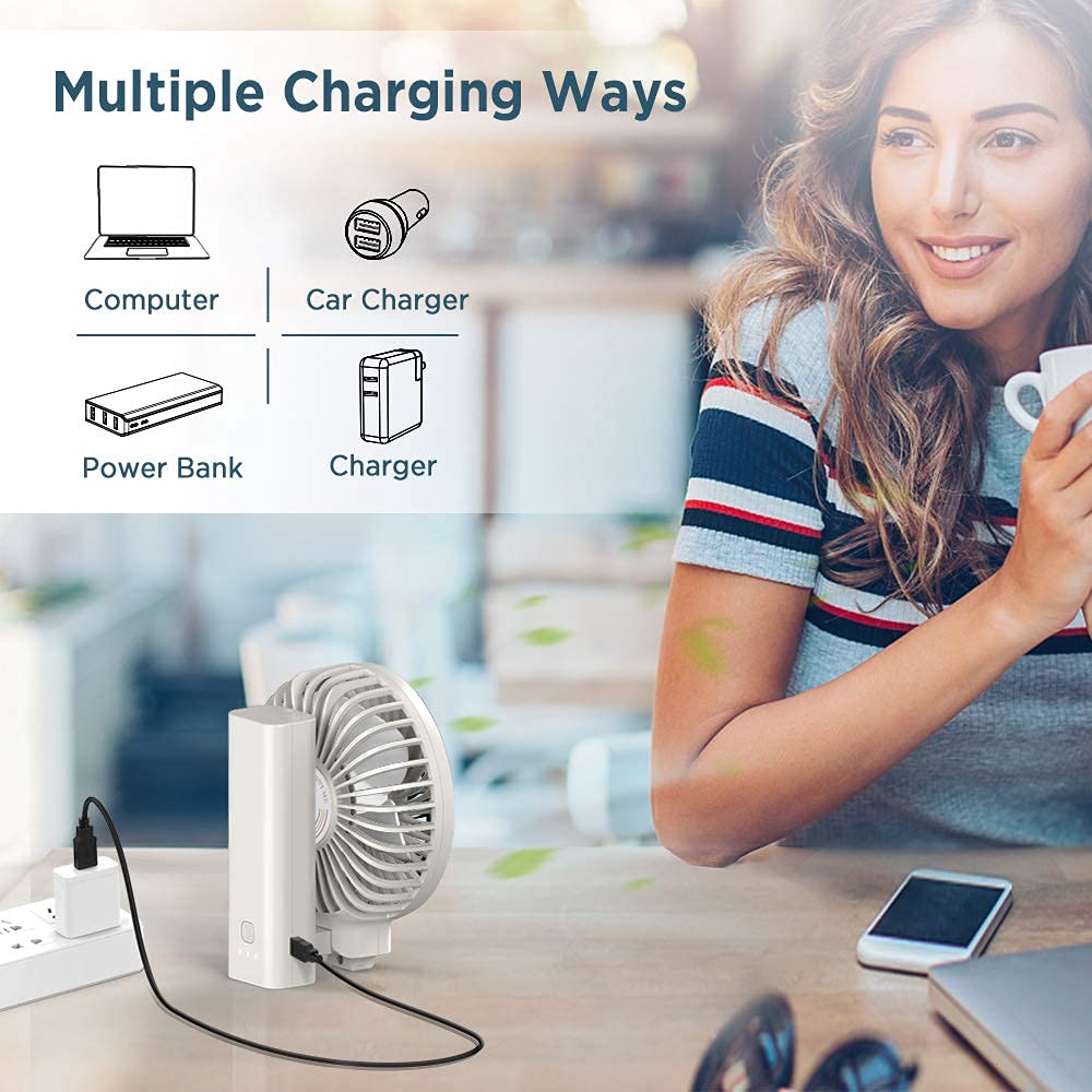 Funme handheld fan battery powerful wind small quiet fan one-touch off/washable/low power display USB fan 4 levels portable personal foldable desk fan for on-the-go