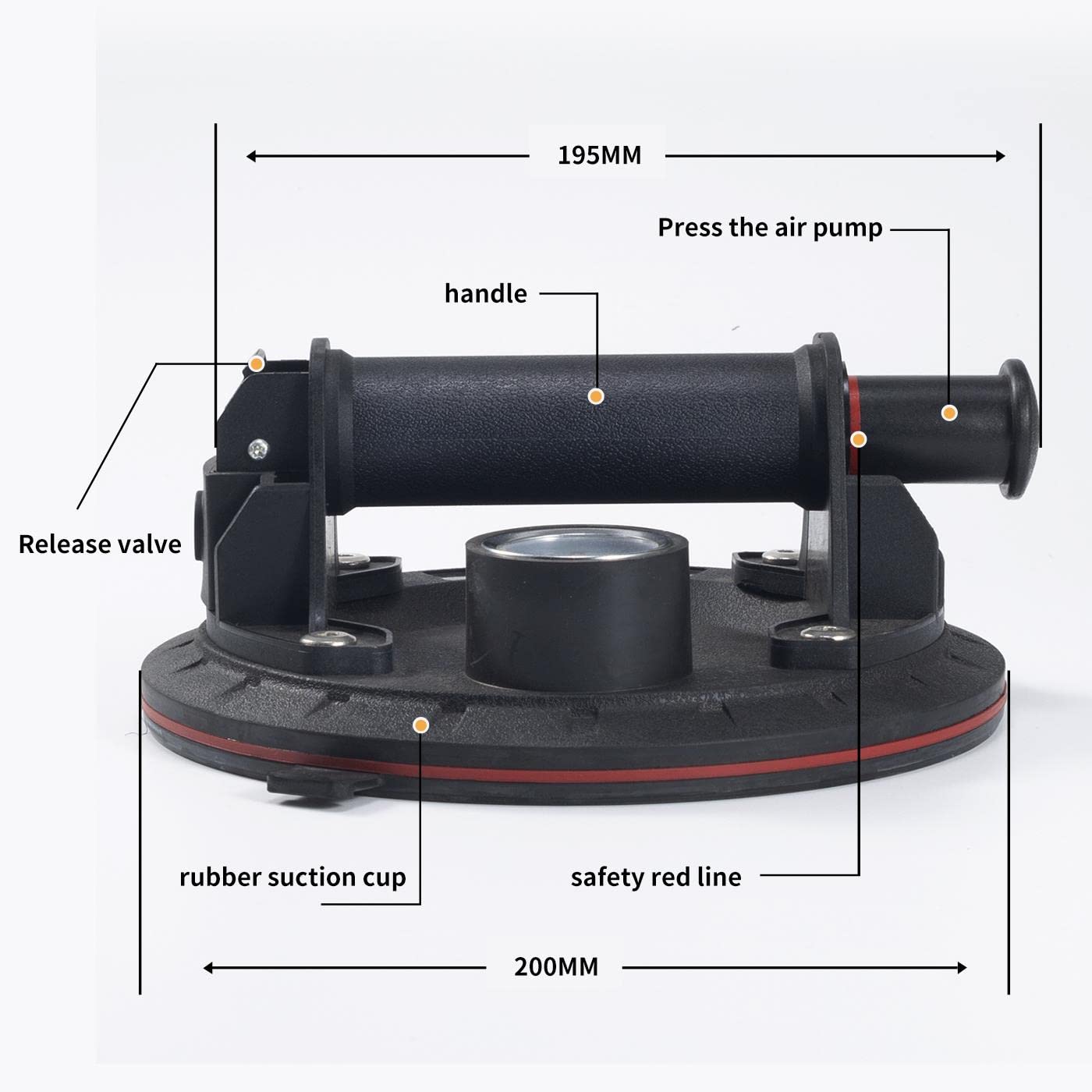 2 Pack 8" Glass Lifter Suction Cup with Manometer Vacuum Suction Cup, Strong Suction Pad - Suitable for heavy glass, tiles, iron plate, slate, suction cups for material transport industry (load about 150kg/330lbs)