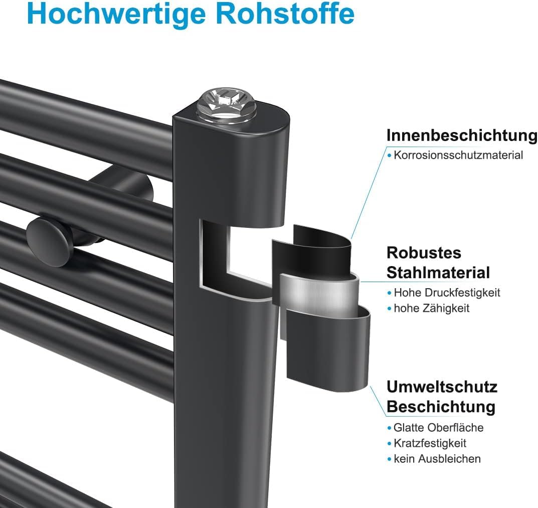 Heilmetz electric bathroom radiator 70x40cm with thermostat+timer function straight towel radiator anthracite 238W