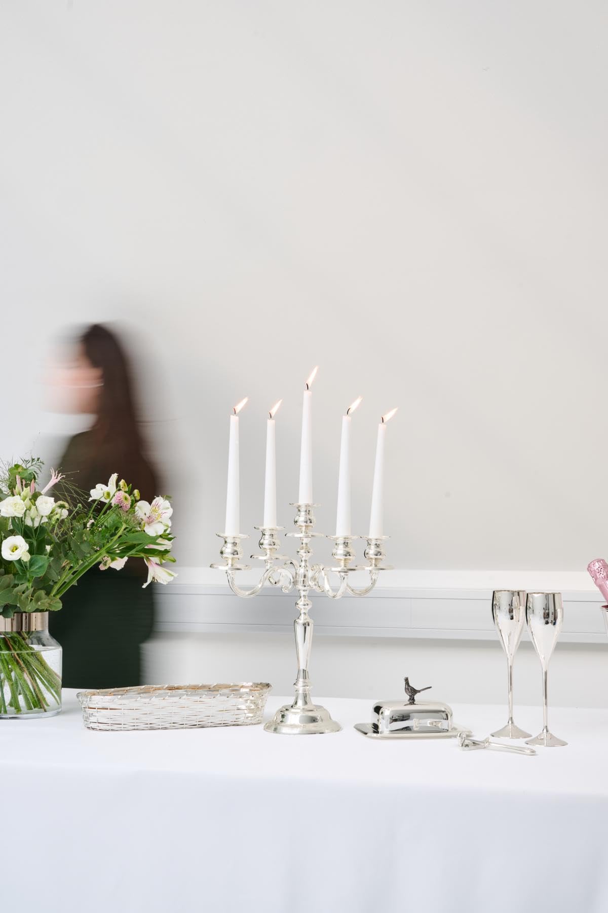 EDZARD Candle holder Regina, 5-armed, height 37 cm, elegantly silver-plated, tarnish-protected - Candle holder for pillar candles, candlestick in silver, table decoration living room