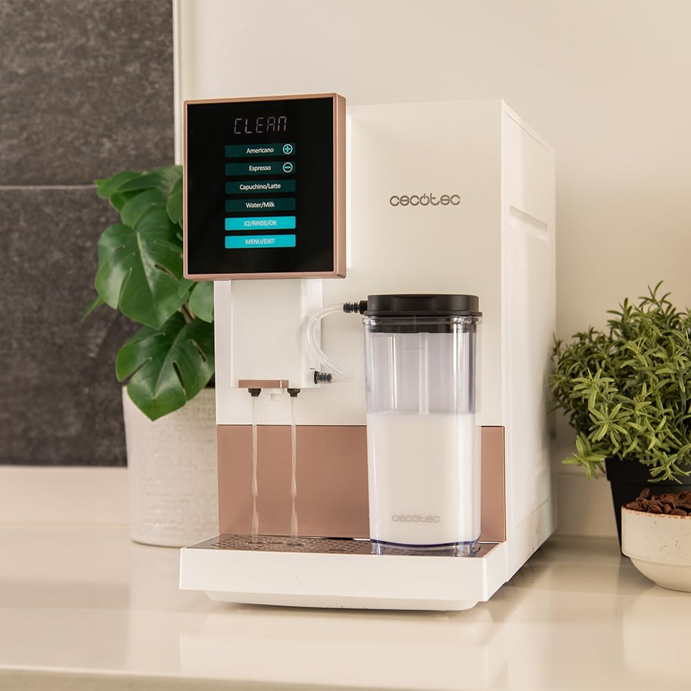 Cecotec Superautomatic Coffee Machine Cremmaet Compactccino White Rose, 19 Bar, Thermo block System, Freshly Ground Beans Plug&Play, 150g Coffee Bean Tank Grinder, 1.1L Water Tank, 400ml Milk Tank
