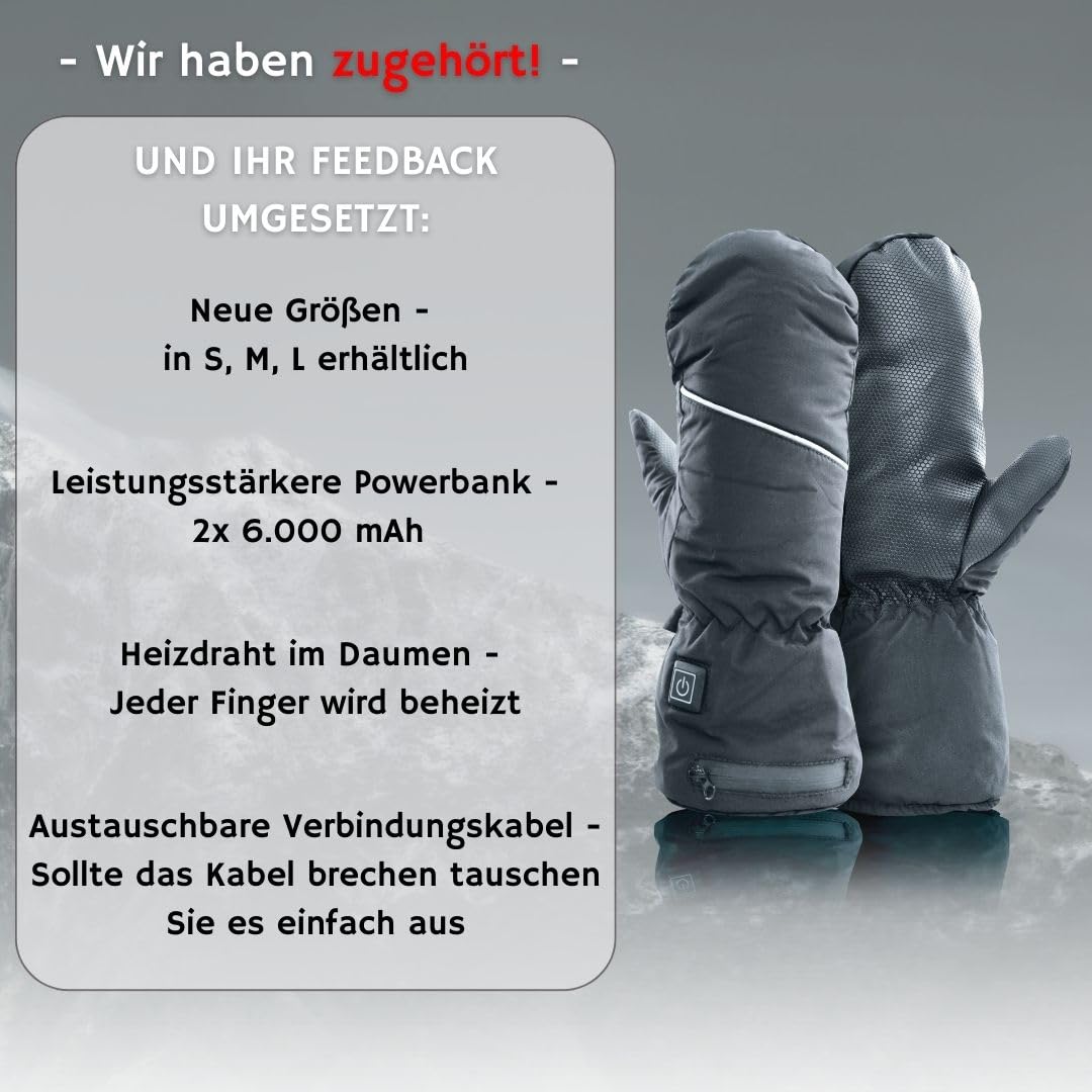 NorthHeat optimized heated gloves | heated mittens for men & women in 3 sizes | rechargeable heating gloves | skiing and outdoor