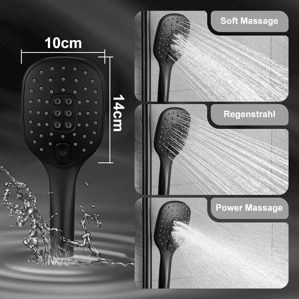 JOHO Rain Shower Shower System without Fittings, Stainless Steel Shower Set with 20x20cm Black Shower Head