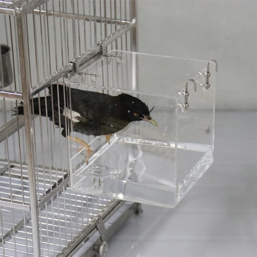 Aceshop Bird Bath Hanging Bird Bath Transparent Acrylic Bird Bath House Bath Box Bird Cage Accessory with Hooks for Small Birds Finch Budgie Canary Parrot-12.8 * 11.3 * 13 cm
