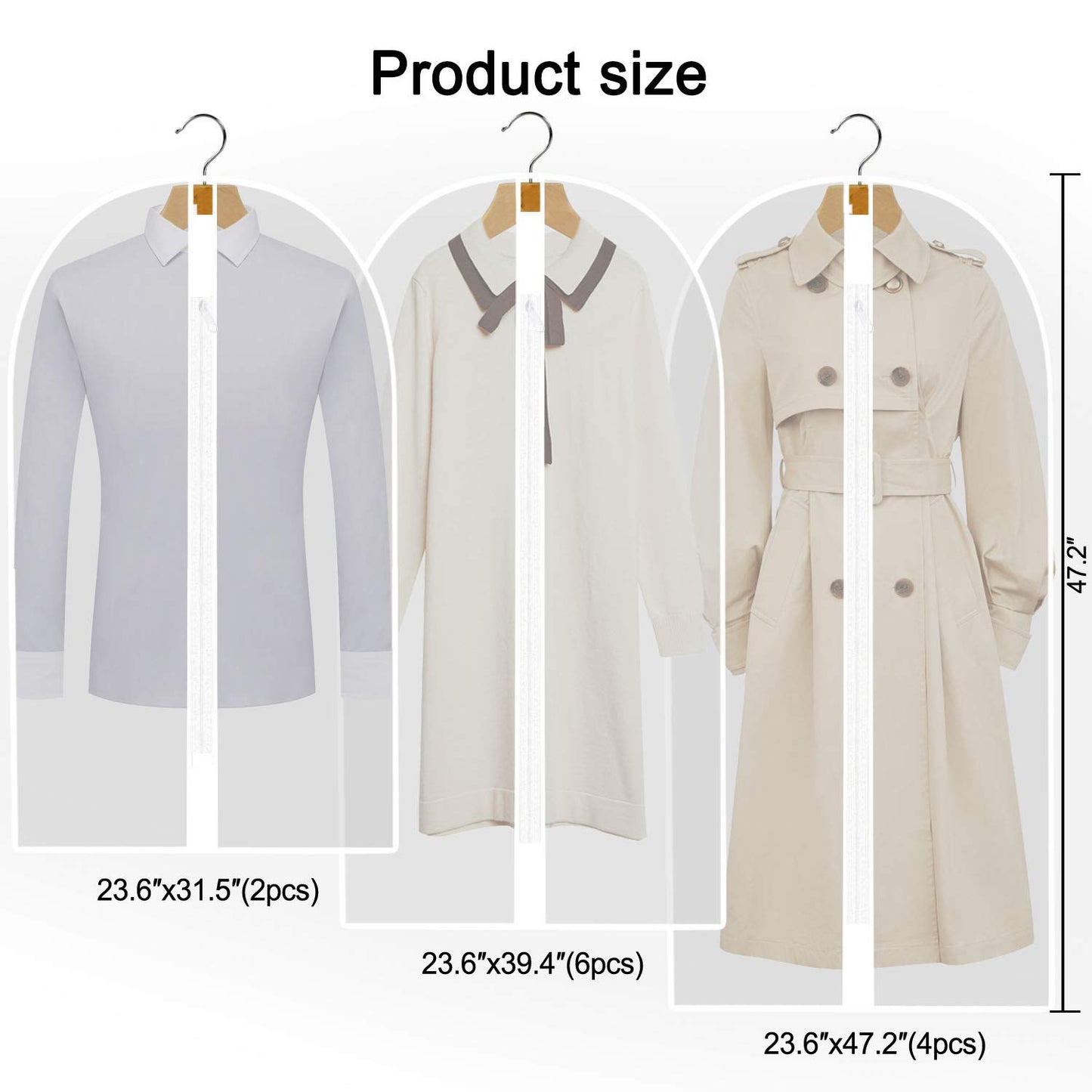 12 Pieces Transparent Garment Bags Cover with Zipper, Clothes Protection Jackets Coats Evening Dress Suit Dress Cover Suit Cover Suit Bag Translucent (White)