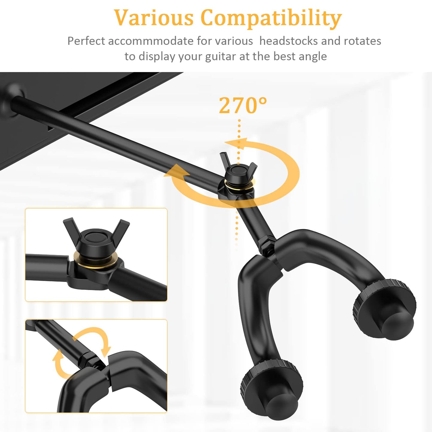 LEKATO Wall Mount Guitar Hanger Bass Holder E-Guitar Stand for Holding 5 Gutiars & Bass Aluminum Lamella Wall Rail System Metal Guitar Rack Sewing Design