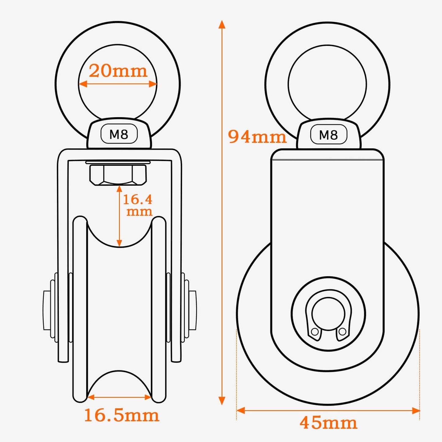 2 pieces of pulley rope, made of stainless steel with 2 ball bearings.