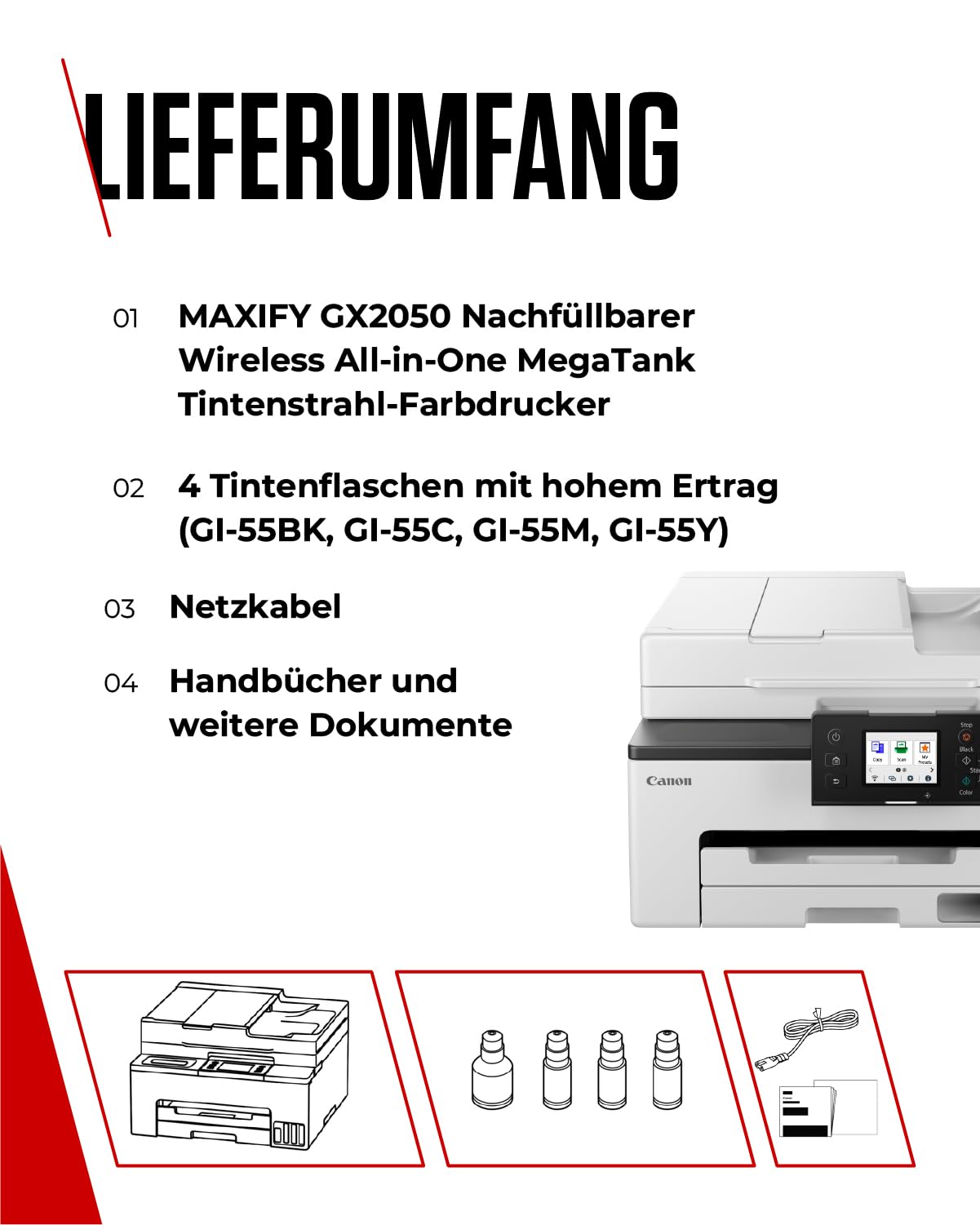 Canon MAXIFY GX2050 printer for home & office - color printer & scanner all-in-one wireless | MegaTank inkjet printer, copier, scanner & fax | WiFi, Ethernet & USB connection A4 printer