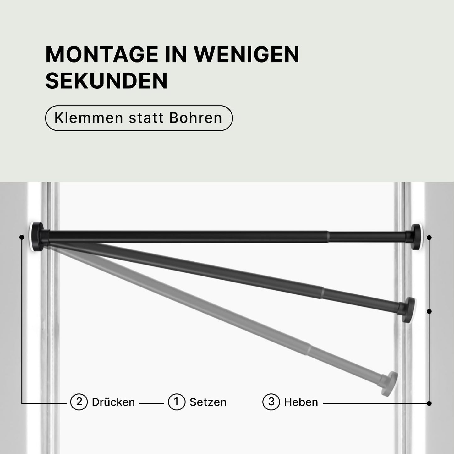 MEISENBERG Tension Rod - Black, ร 25 mm, 1 Piece - Telescopic Rod for Clamping on Windows, Showers, Patios, and Partitions (50-80cm)