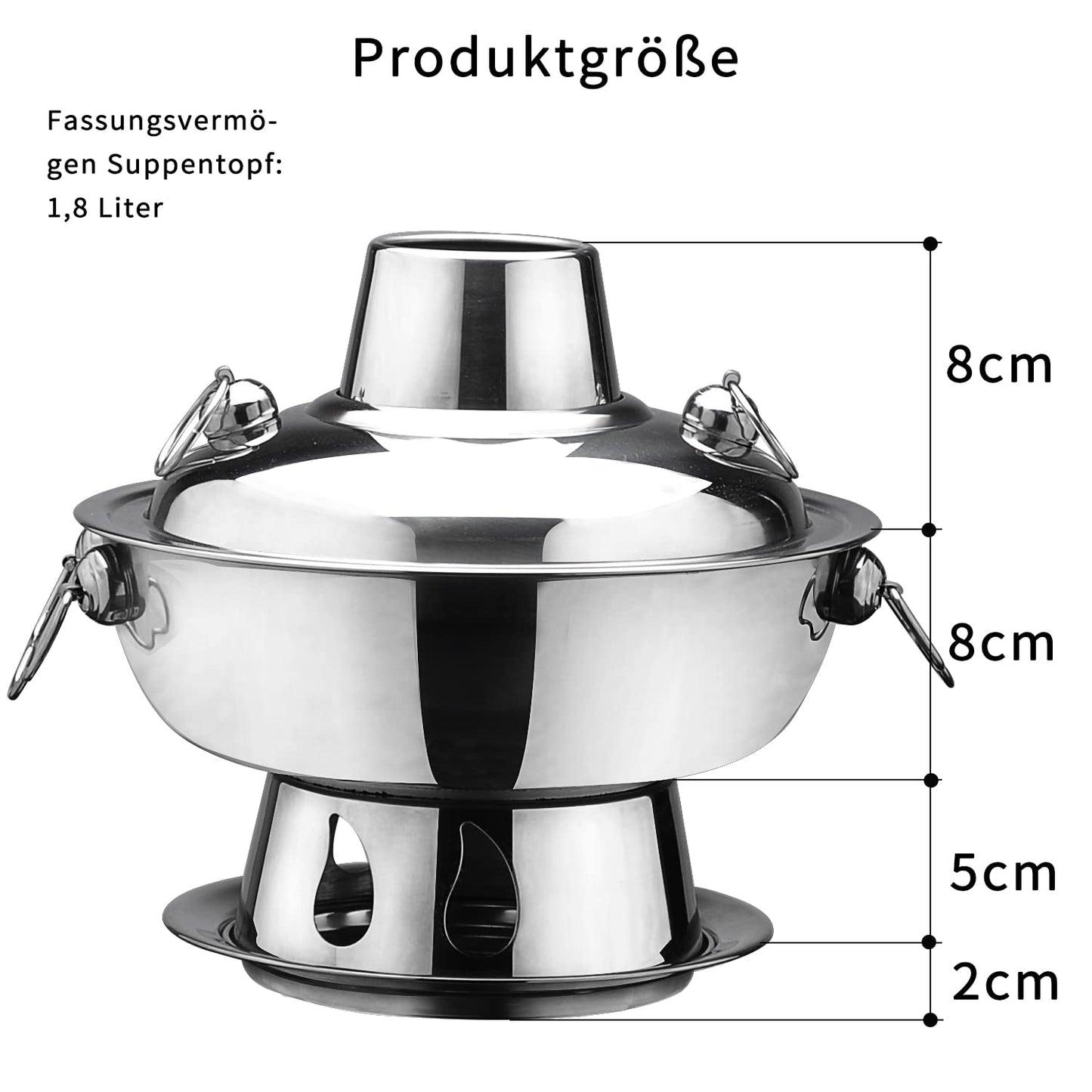 SANQIAHOME 1.8 liter camping stove hot pot made of stainless steel. Chinese charcoal hot pot, Chinese meat fondue lamb cooker, outdoor picnic cooker.