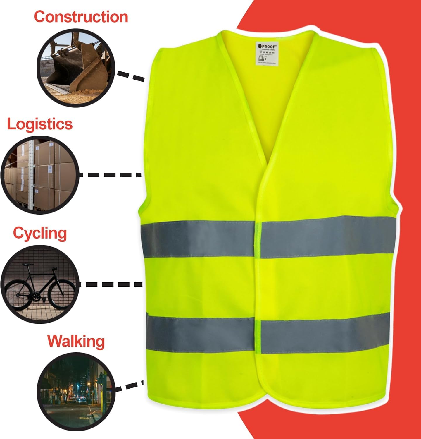 PROOF COMFORT & SAFETY Reflective Vest for Car Bike Reflective Safety Vest Reflective Jacket Emergency Vest 5 Pack Bright Orange S