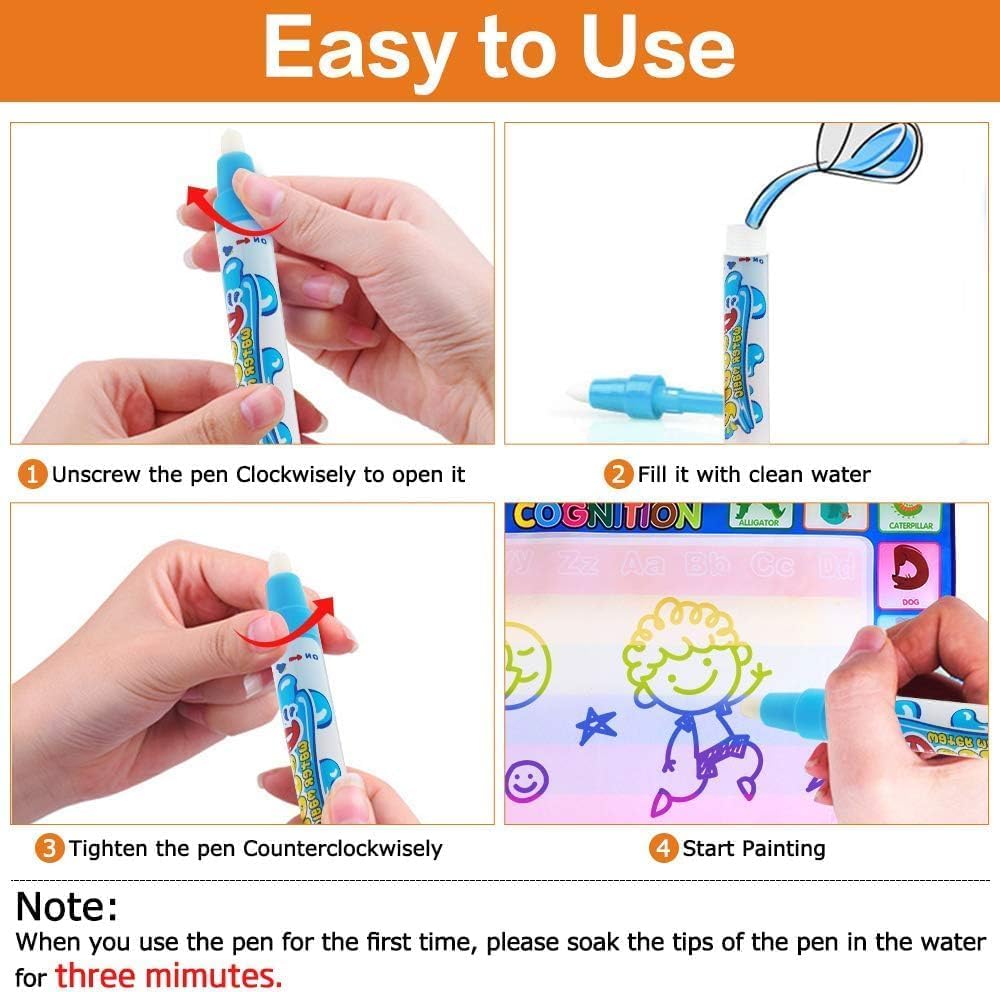 CGBOOM Water Doodle Mat, Painting mat 100 * 78cm XL Aqua Drawing Painting Mat, Mat with Water Pen Tools Stamp Accessories for Toddler 1,2,3,4,5,6 years