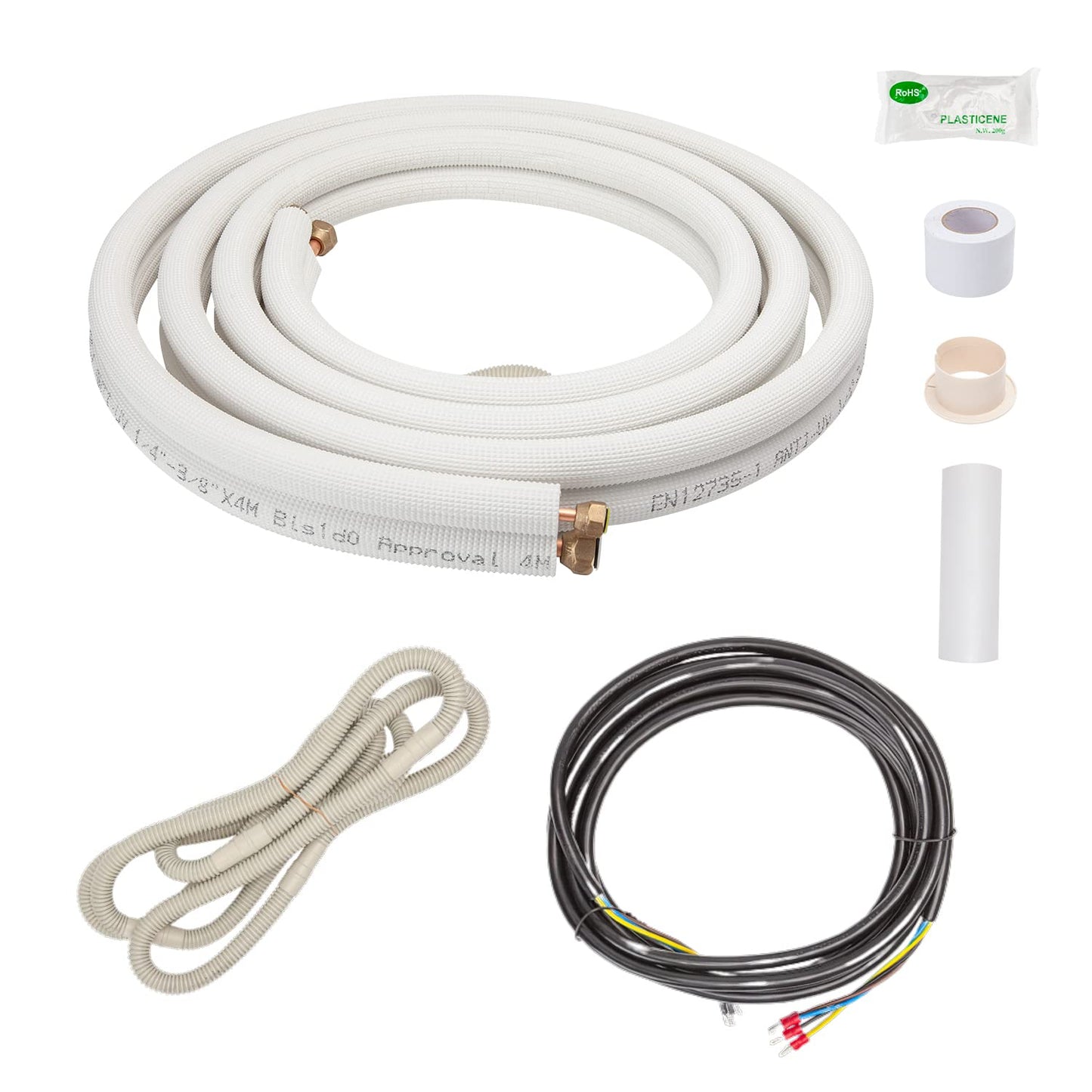 2x 4m 1/4" + 3/8" inch copper refrigerant lines Insulated copper tubes for 9000 mounting kit