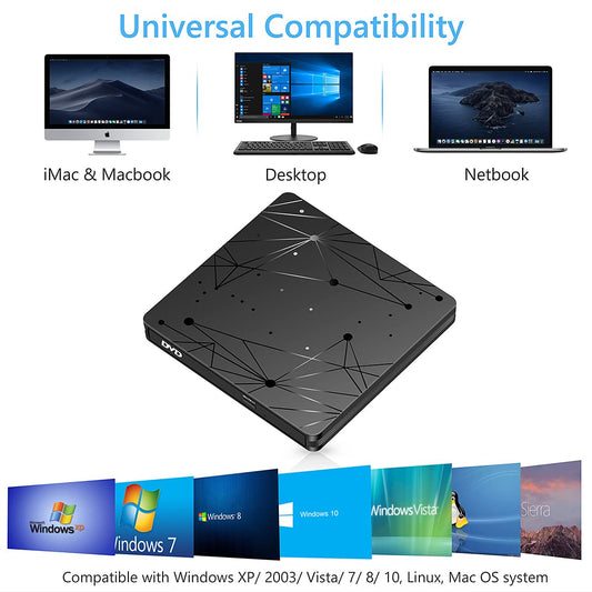 External USB 3.0 DVD Drive for Laptop PC Computer, Portable External DVD Drive CD-ROM Burner with low noise for Windows 11/10/7/8/XP Mac MacBook.