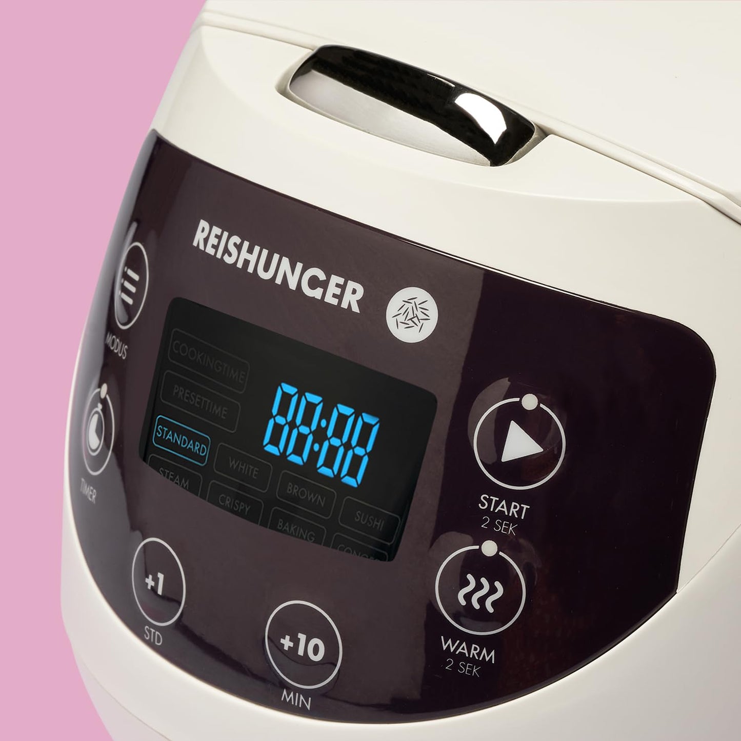 REISHUNGER Digital Rice Cooker Small, White | 0.6 L for 3 people | Keep Warm Function, Timer & Premium Pot | Small Multi-Cooker & Steamer, 8 Programs, 7-Phase Technology