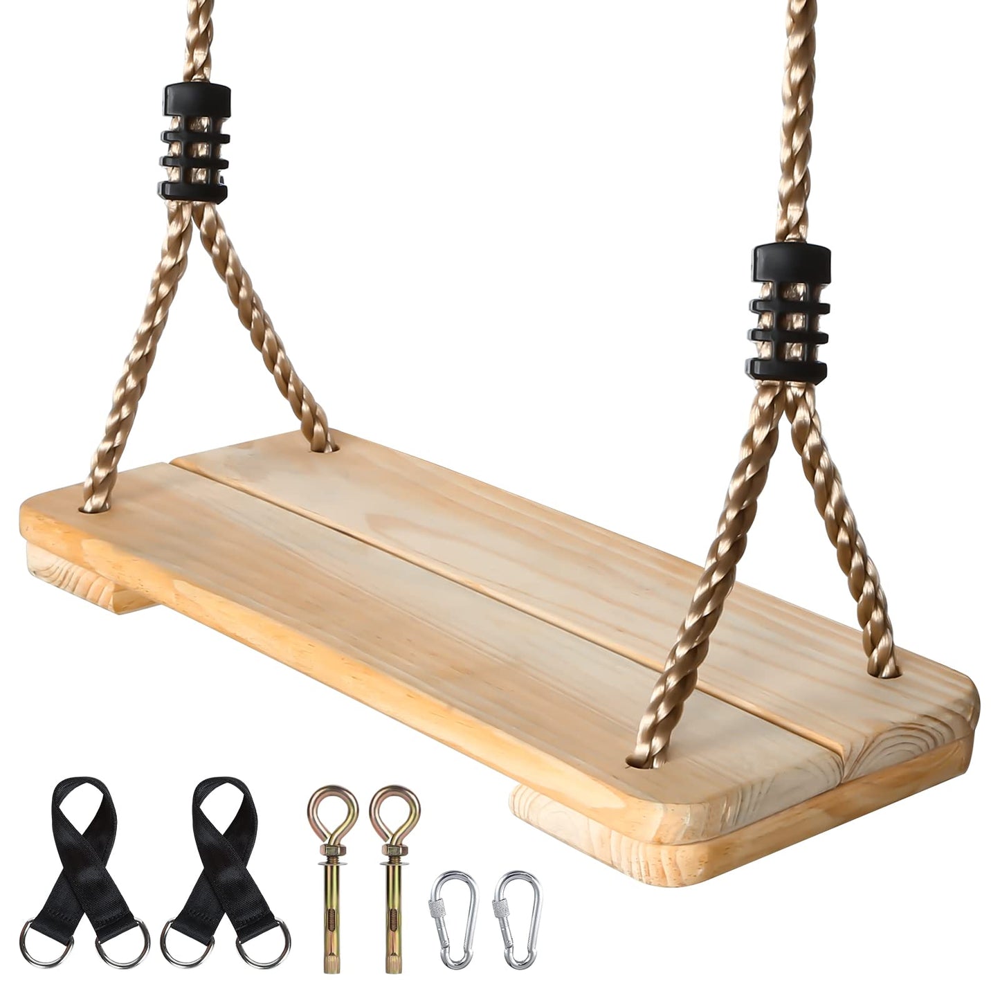 EXTFANS Wooden Swing Outdoor/Indoor | Stable family corner up to 160kg with adjustable ropes | Safe swing seat for kids & adults (40x16x3cm) | For garden, patio, balcony