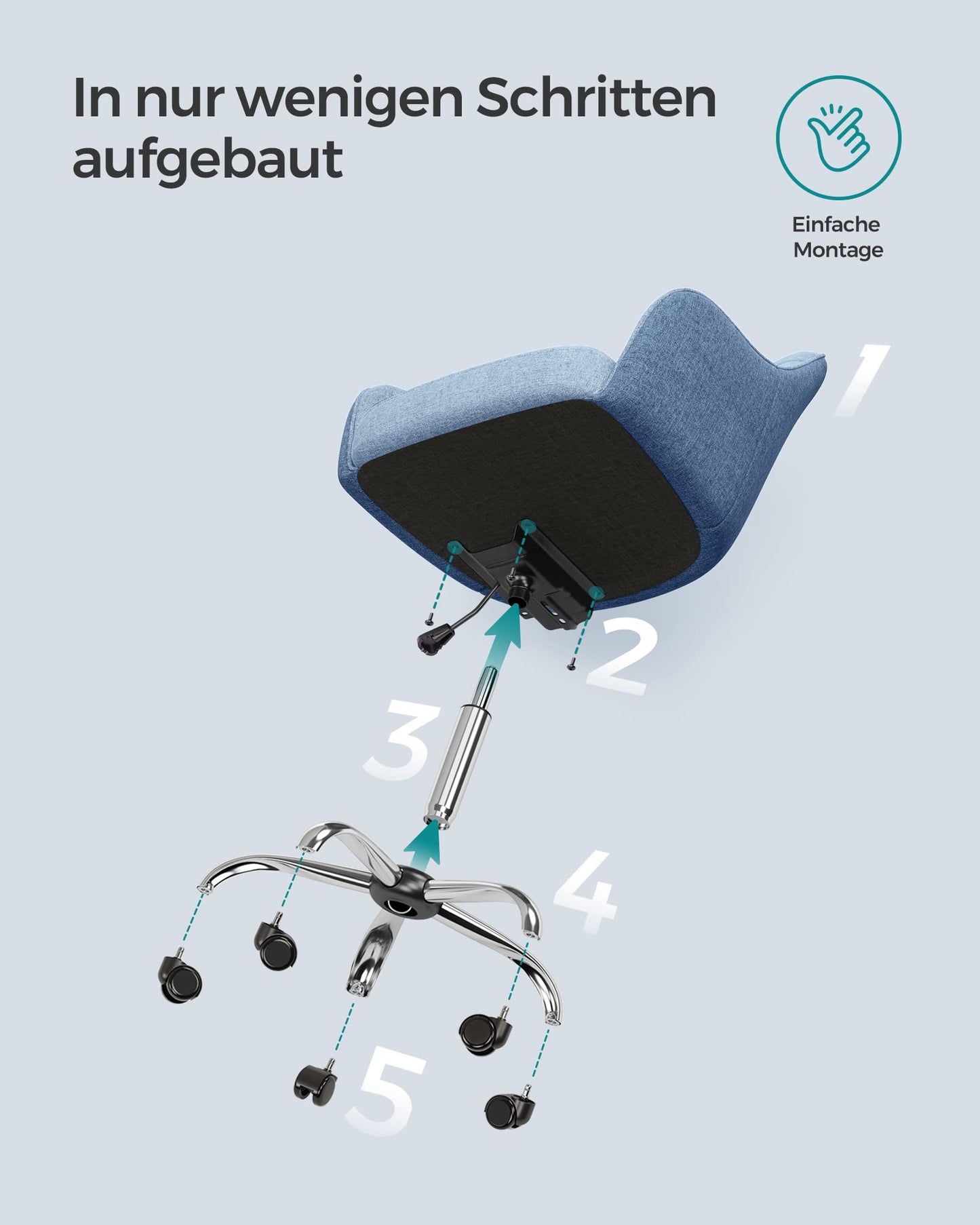 SONGMICS home office chair, swivel chair, desk chair, height adjustable, weight capacity up to 110 kg, breathable fabric, for study room, bedroom, blue OBG019Q01