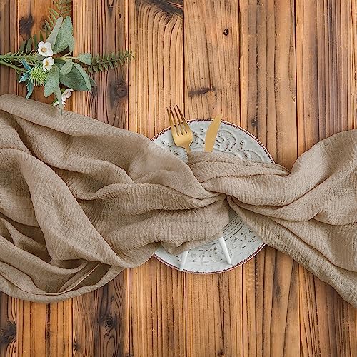 AOKSUNOVA Wedding Table Runner Muslin Long Cheese Cloth Table Runner Fabric Brown 3m x 80cm Washable