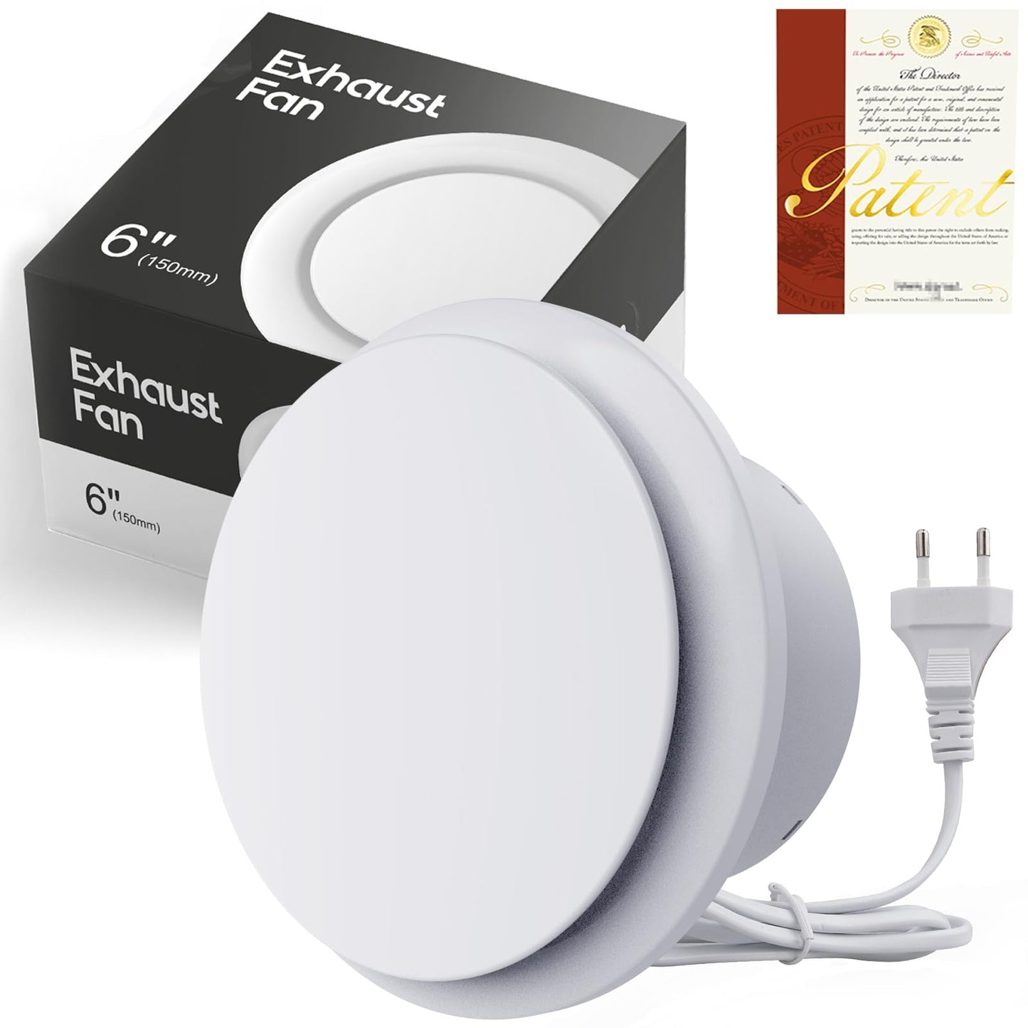 SBONNI Bathroom Fan 150mm - Quiet exhaust fan for bathroom - 310m³/h ventilation fan, exhaust fan with delay for bathroom, toilet, kitchen, greenhouse, and garage (1m EU power cord)
