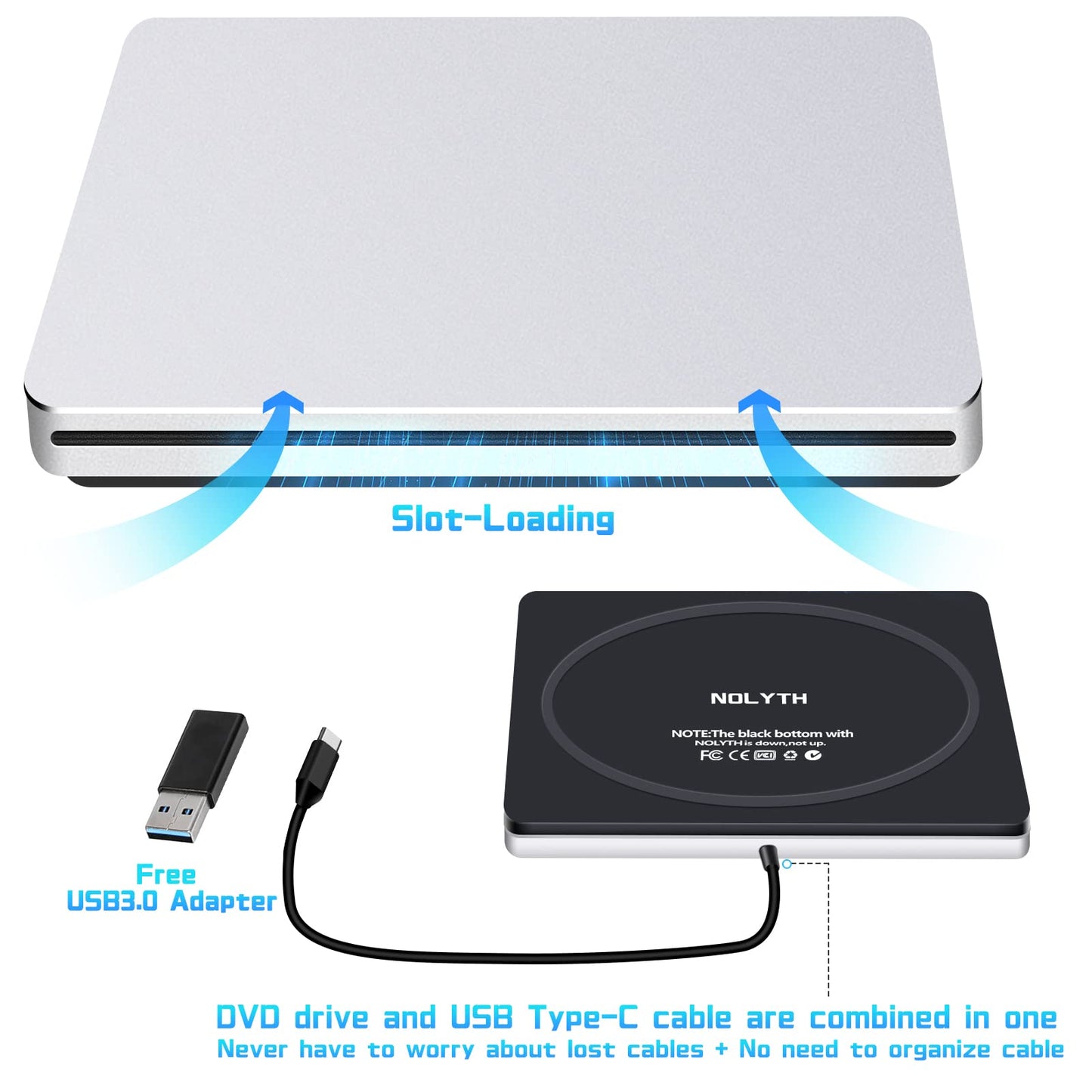 NOLYTH External CD Drive for Laptop, External DVD Drive for Mac MacBook, Slot-in External Optical Drives, Portable USB CD Drive External Burner External Drive for PC Apple Windows Desktop