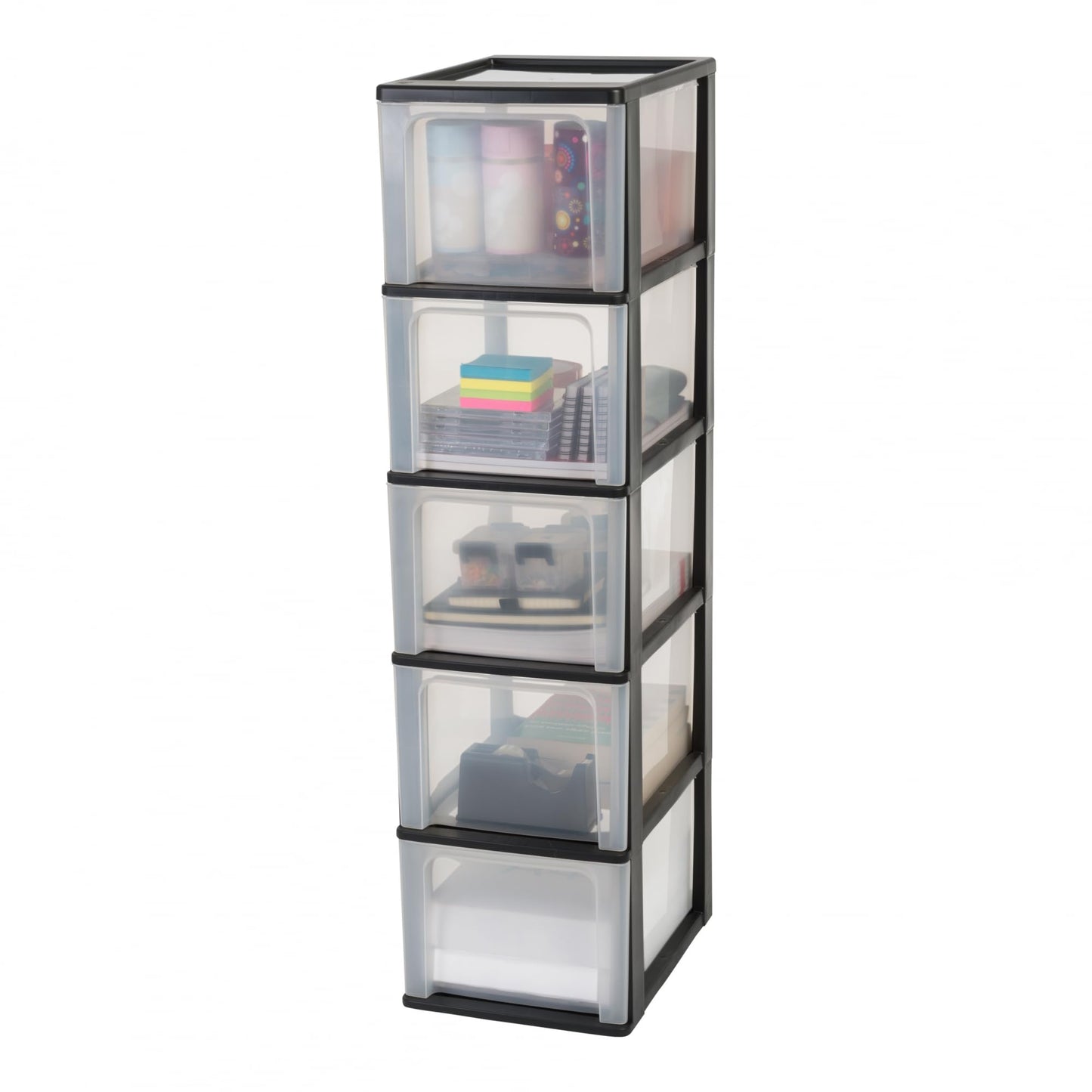 Iris Ohyama, Plastic Drawer Organizer with 5 deep drawers, Black, Easy-Pull System, A4, A5 & A6 size, Desk Organizer for Office, Stationery, BPA-free, Drawer Cabinet, OCH-2500