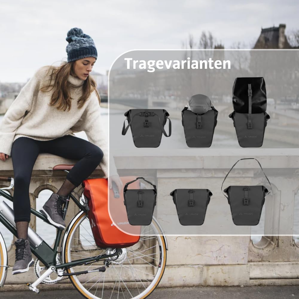 VAUDE Bike Bag for Rear Rack Aqua Back Single 1 x 24 L in all black, waterproof rear pannier, bike luggage carrier bag, easy attachment - Made in Germany