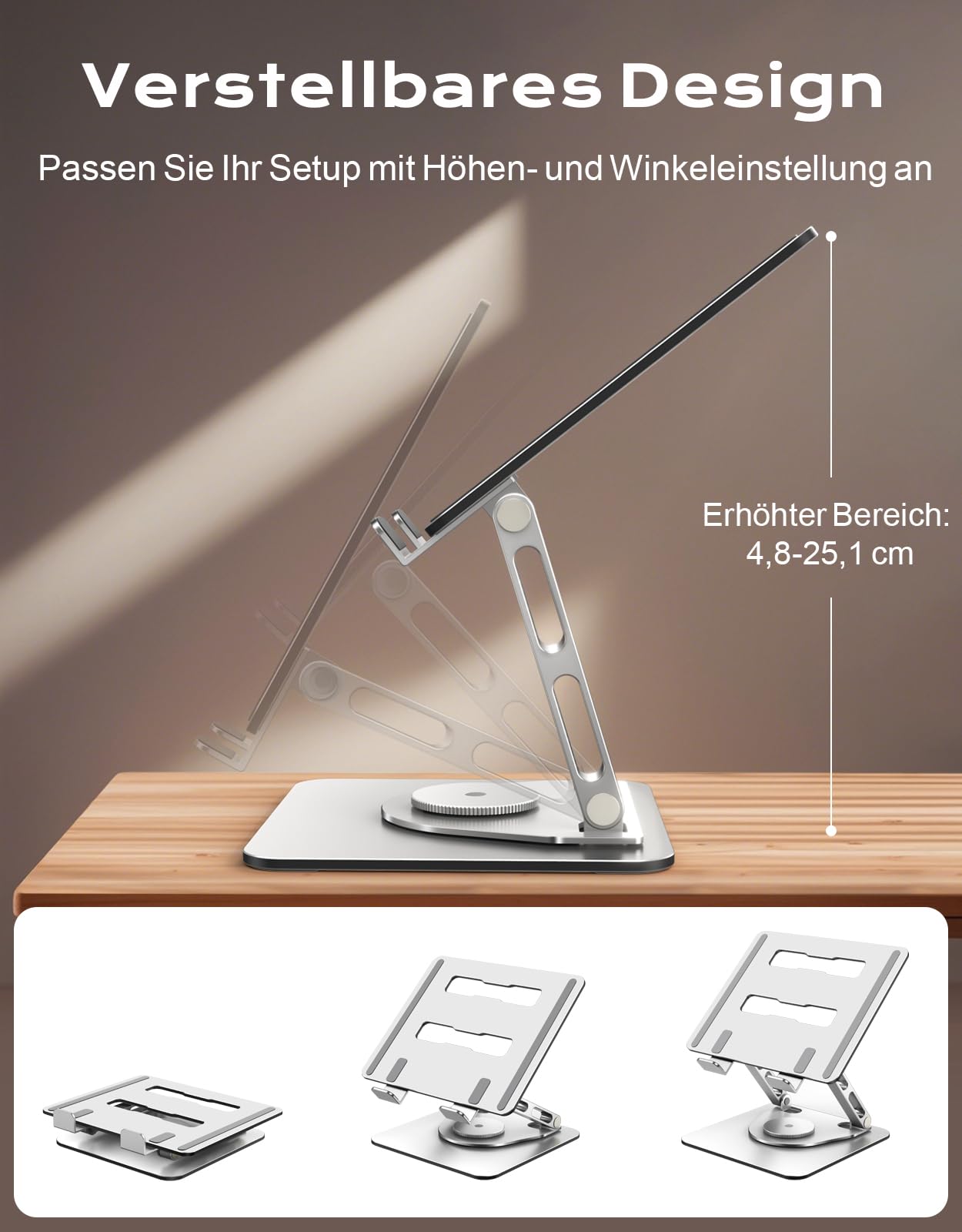 Glangeh 360° Rotating Laptop Stand Adjustable Height, Ergonomic Laptop Holder Desktop Office Shelf Sturdy with Dual Support, Adjustable Notebook Stand compatible with MacBook Air Pro
