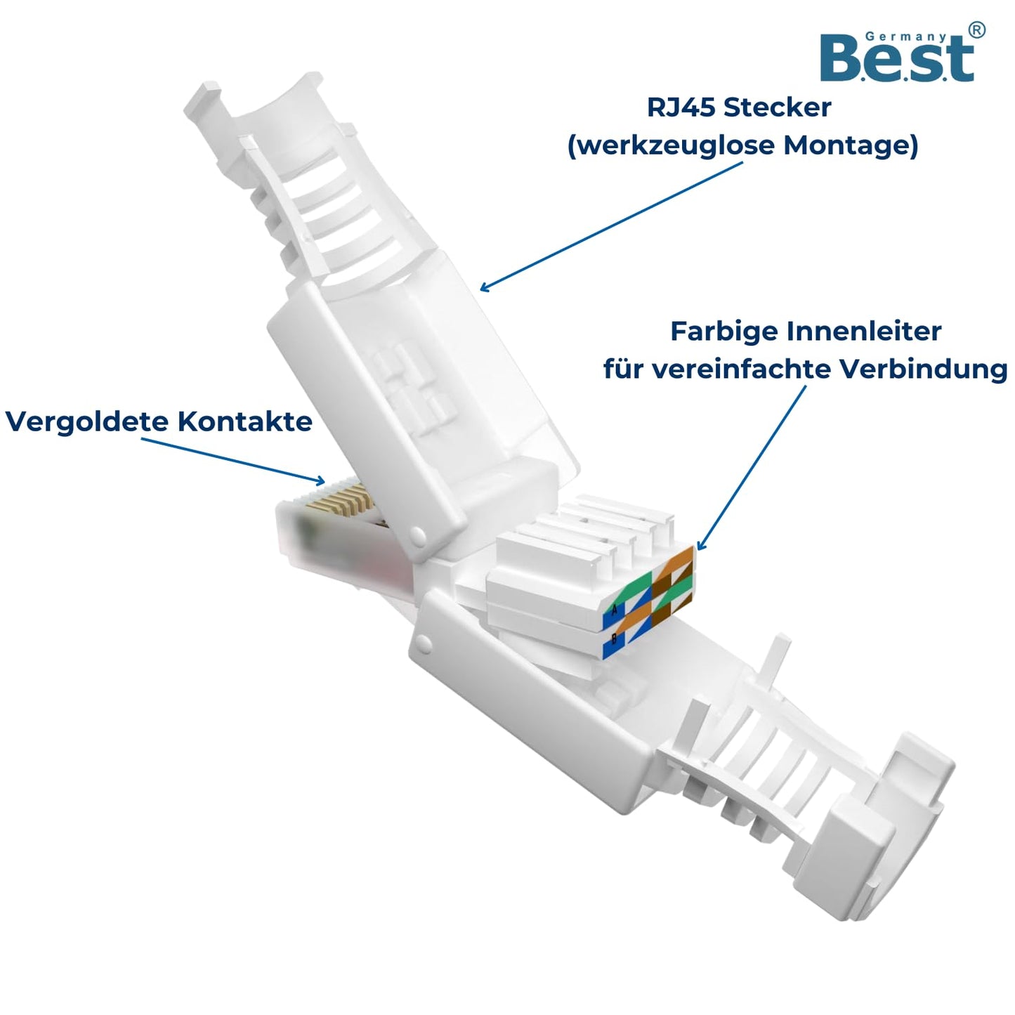 Germany B.e.s.t 10x network plug RJ45 CAT6 tool-free - tool-less LAN UTP cable plug for CAT5, CAT6, CAT7 - Suitable for installation and patch cables.