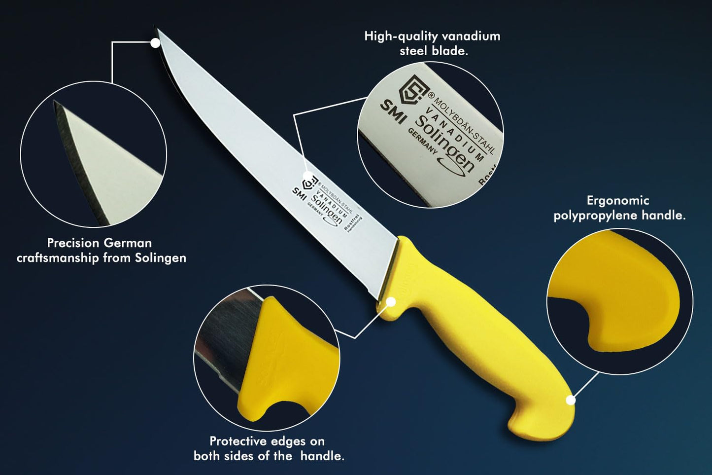 SMI 5 piece kitchen knife set Solingen Butcher knife Chef knife Butcher knife Boning knife Slaughtering knife premium quality German Molybdenum steel 1.4116 Solingen/GERMANY