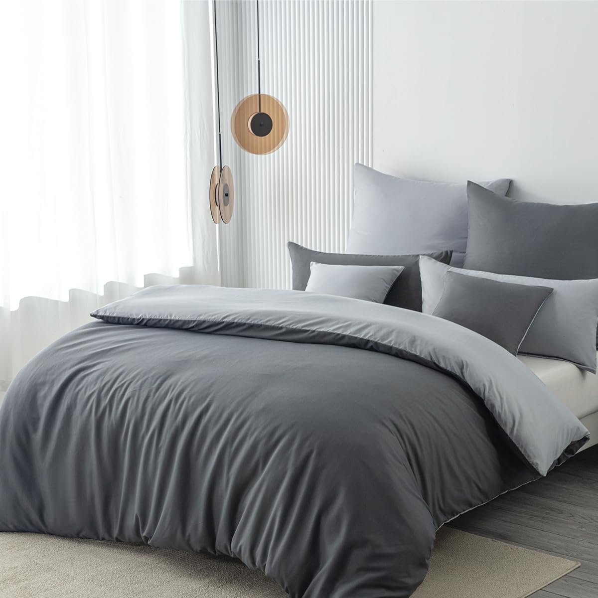 Nesture bedding set 155x220 2 pieces Anthracite/Grey bedding sets Microfiber reversible duvet cover 155 x 220, soft & wrinkle-free 1 duvet cover + 1 pillowcase 80x80cm with zipper