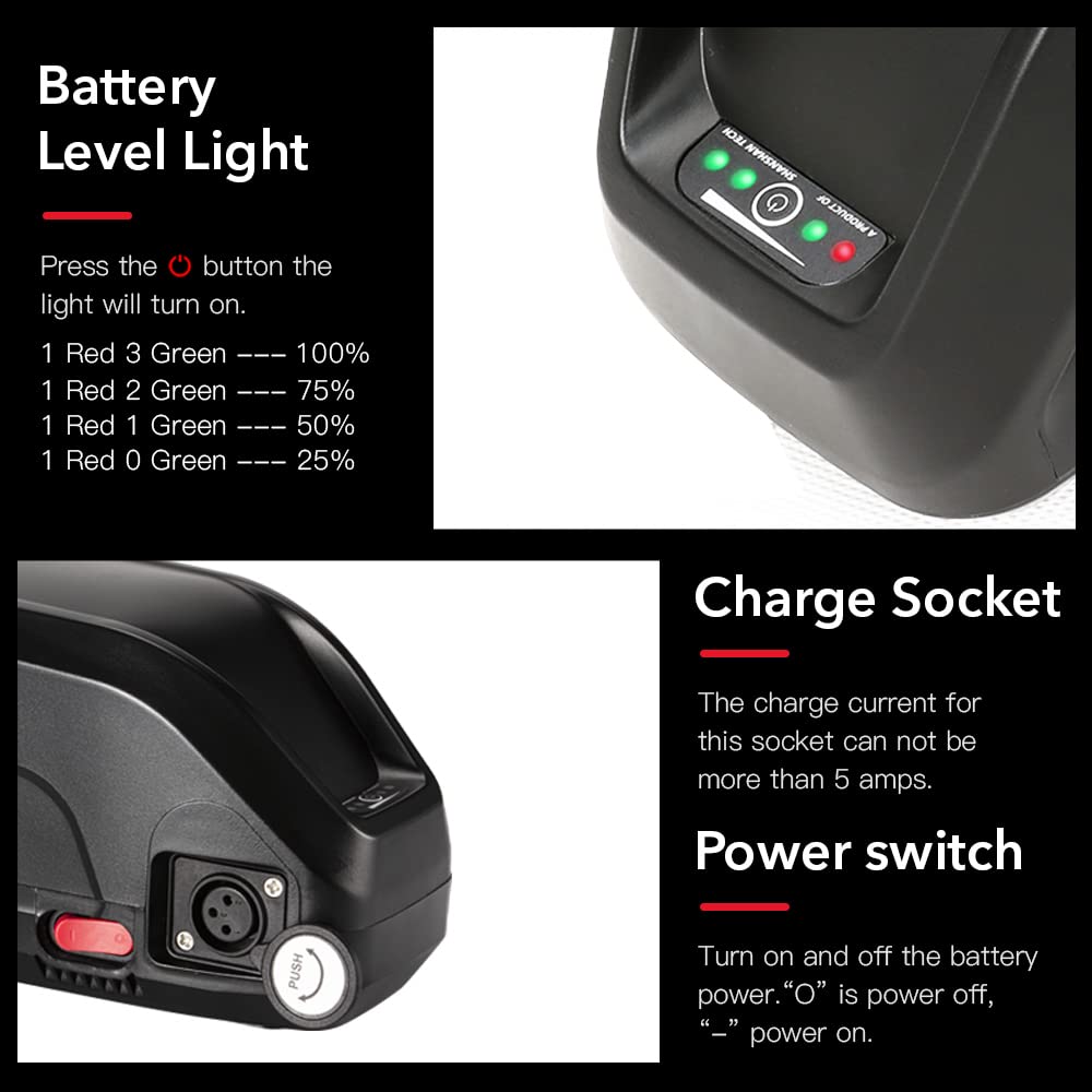 SEASON 36V 48V 52V Ebike Battery Hailong 13-20Ah Ebike Battery fits Electric Bike 1000W / 750W / 500W, Lithium-Ion Battery 4-Pins with Charger.