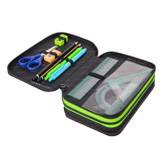 CoolPack XXL pencil case 3-Fold school pencil case, triple pencil case, pencil case for girls, boys, 44-piece filled student case 3-story, Game Night