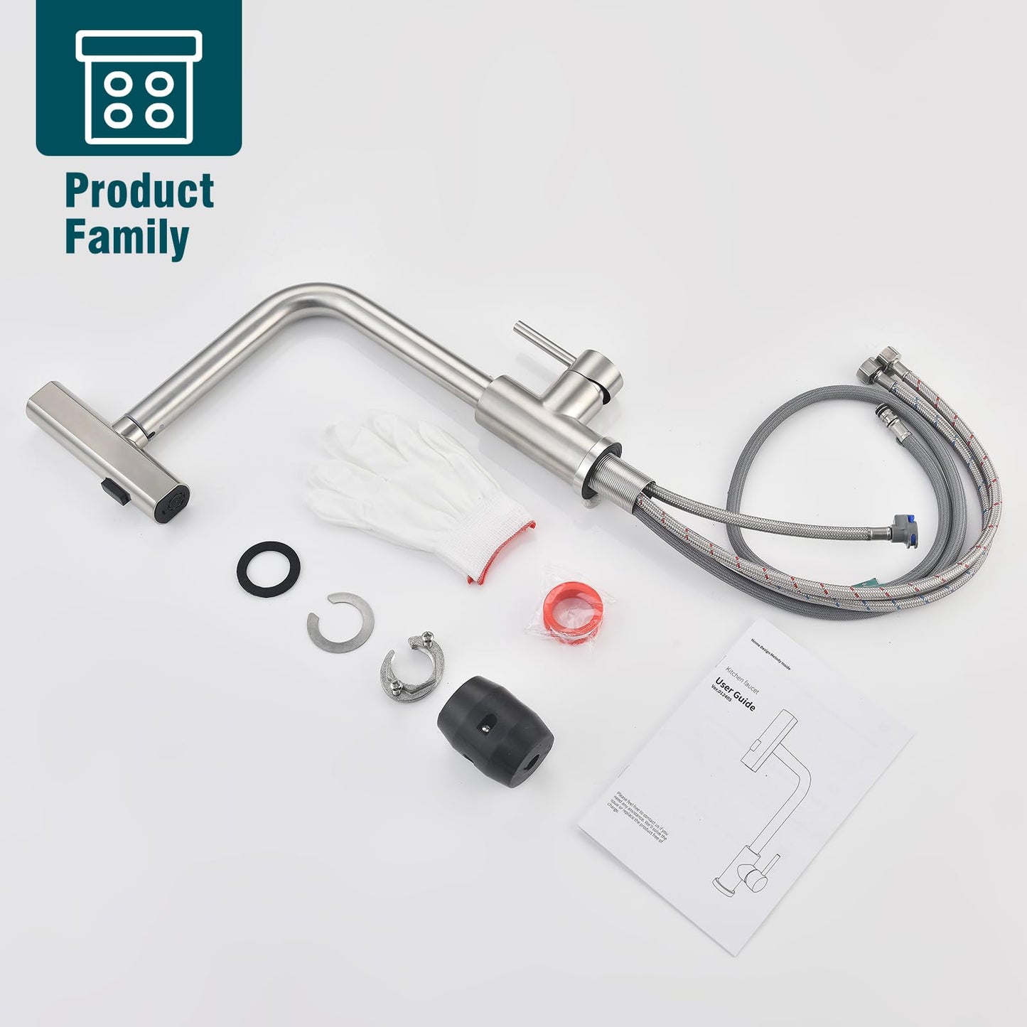 HOMELODY kitchen faucet, pull-out kitchen faucet with 3 spray modes, sink faucet with sprayer, kitchen faucet 360° rotatable, stainless steel brushed kitchen mixer.