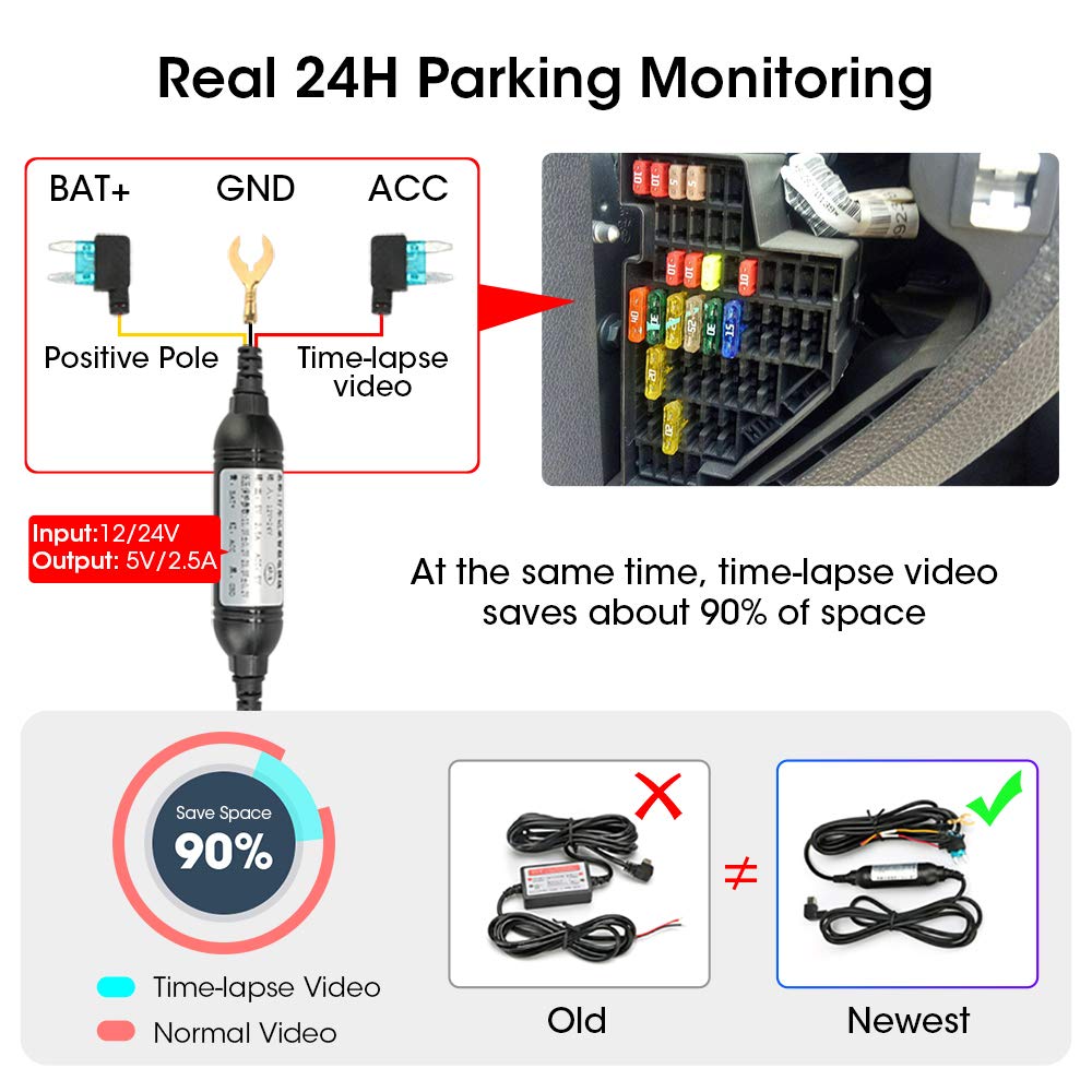 Jansite 10'' Mirror Dashcam with Hardwire Kit, 24H Parking Monitor Car Camera Video Recorder 1080P Dual Dashcam with 170° Wide Angle Lens, Timelapse Video, Loop Recording, and G-Sensor