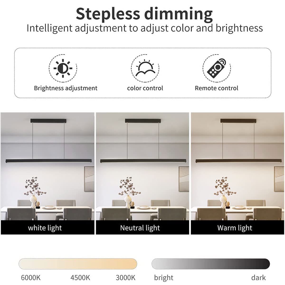 Mustard 100cm Modern LED Pendant Light Dining Room Dimmable Hanging Lamp Dining Table Black, Linear design pendant light with remote control, 36W dining room lamp adjustable in height Dining table lamp, Office lamp