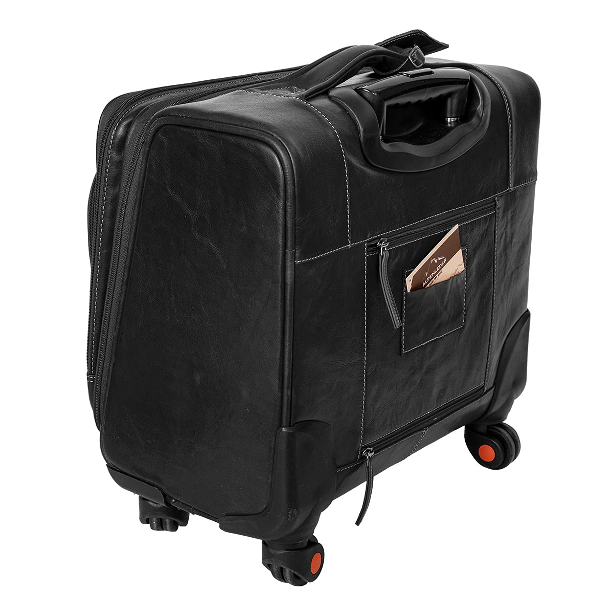 Alpenleder Trolley - Model: Airport (Handmade) - Sustainable organic leather from local farming | Trolley carry-on, rolling briefcase XL *Ethically Made* (40x35x30cm, Ebony)
